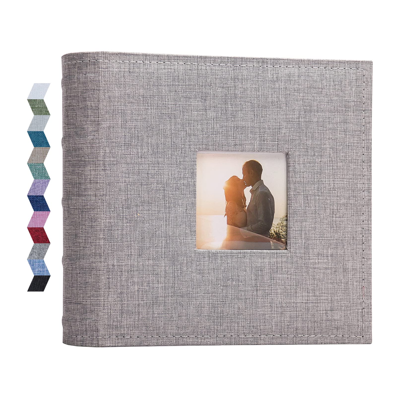 Vienrose 4x6 Photo Album - Holds 200 Photos with Linen Frame Cover & Memo Areas - Large Capacity Slip-in Picture Book for Wedding, Baby, Vacation Memories - Perfect for Scrapbooking & Family Keepsakes (Grey)