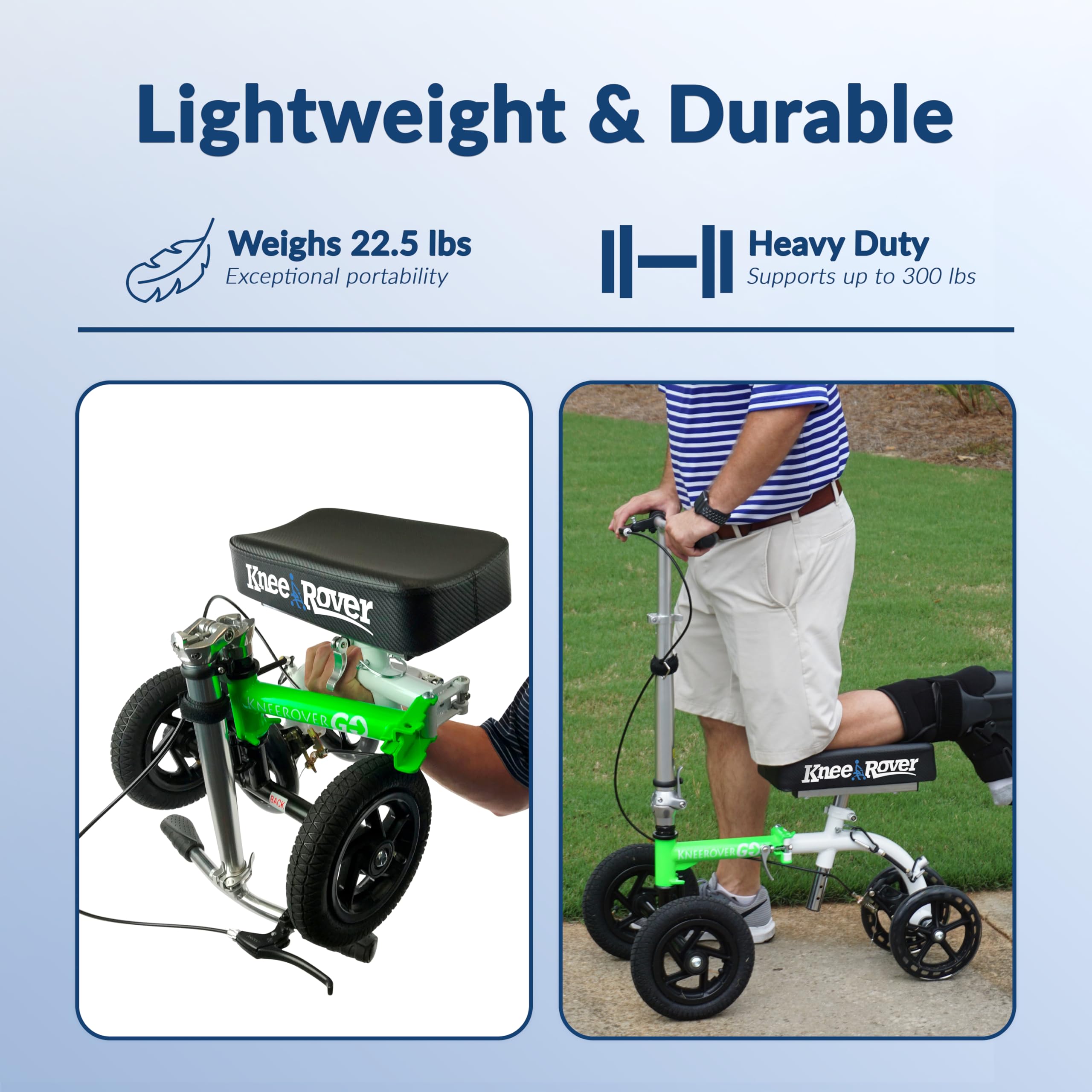 **KneeRover GO Hybrid - Compact All-Terrain Knee Scooter for Adults | Heavy Duty Knee Walker for Foot Surgery, Broken Ankle & Injury Recovery | Best Crutch Alternative | Ideal for Indoor & Outdoor Mobility (Green)**