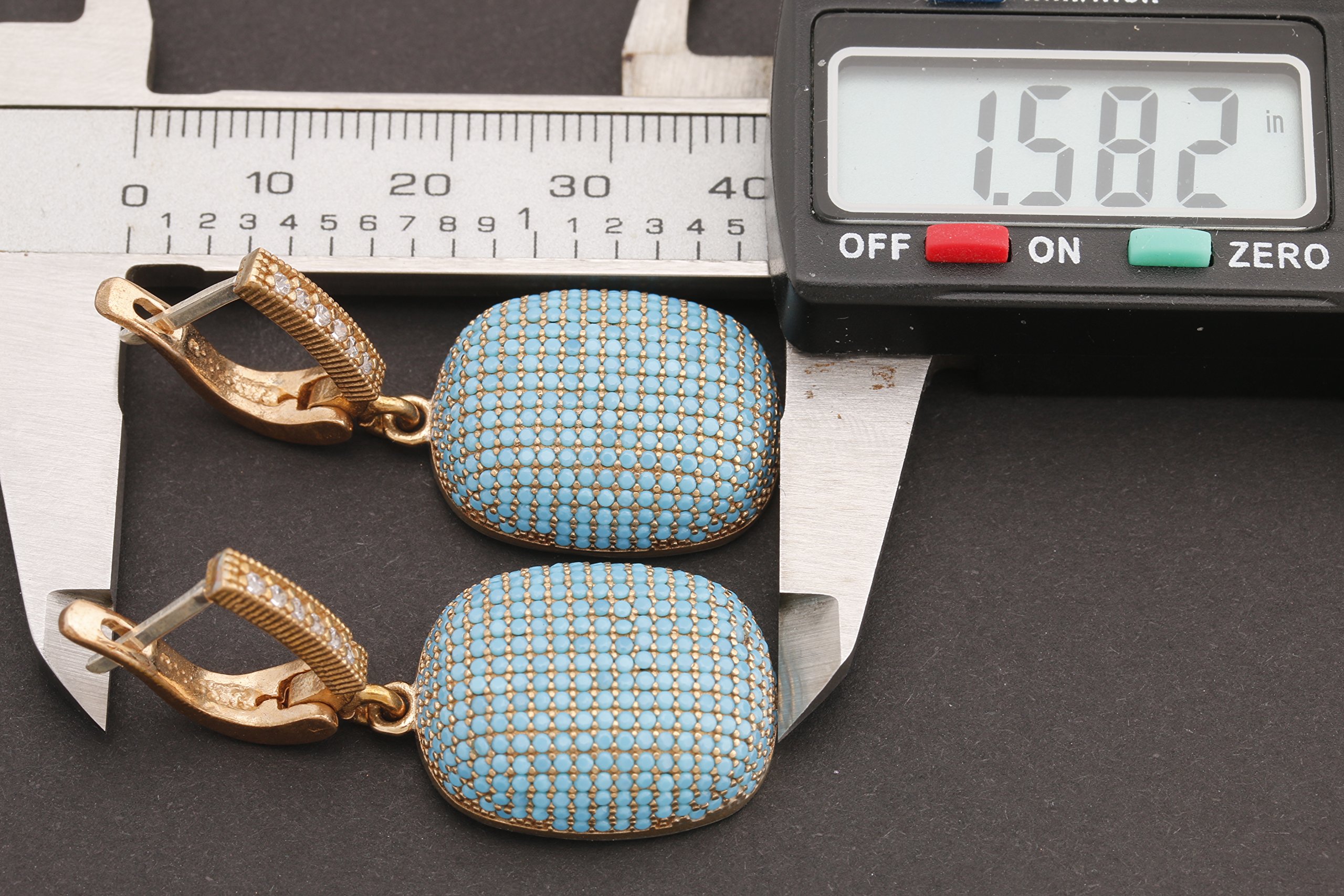 Handmade Turkish Jewelry - 925 Sterling Silver Turquoise Zircon Drop Earrings with Round Cut Stones | Boho Chic Accessories for Women, Perfect for Weddings & Special Occasions