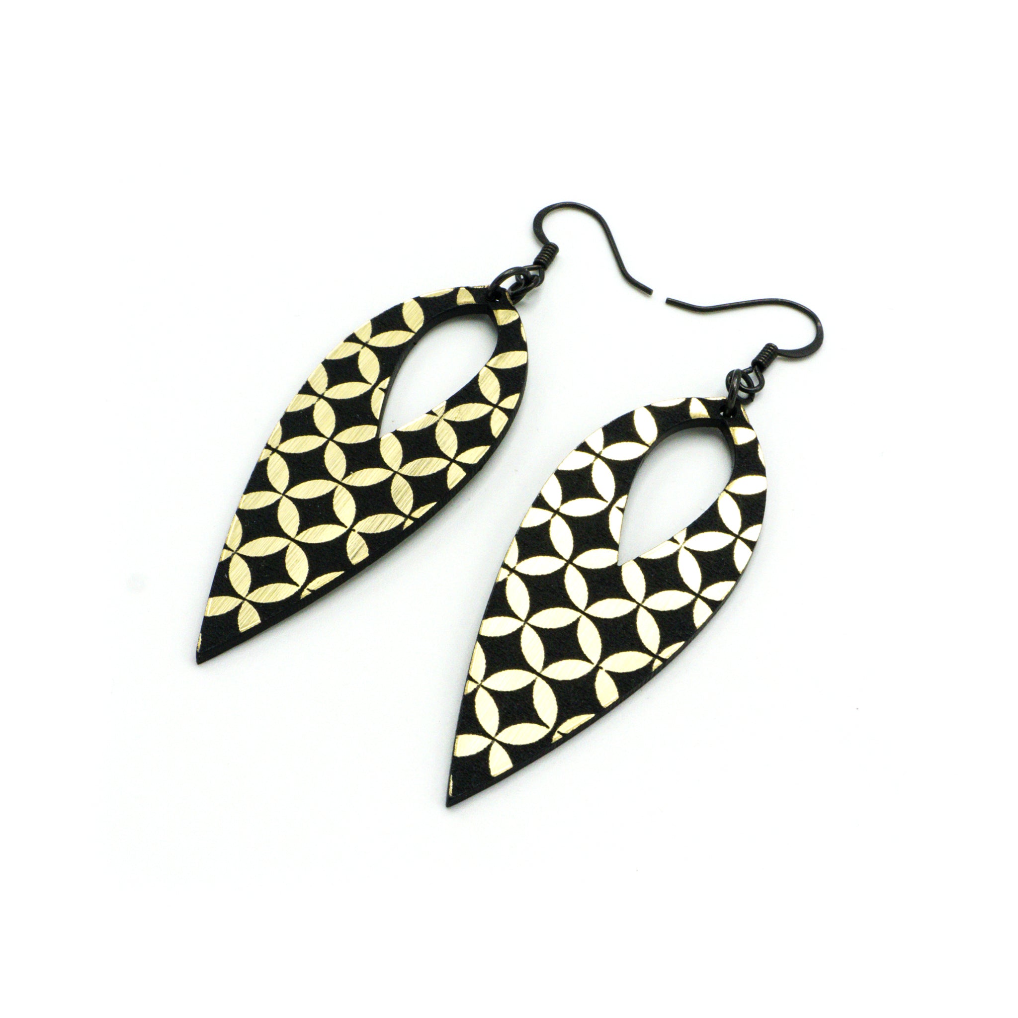 Nativas 26R Acrylic Earrings - Brushed Gold & Black Hoop Earrings for Women, Trendy Statement Jewelry for Parties, Weddings & Everyday Wear