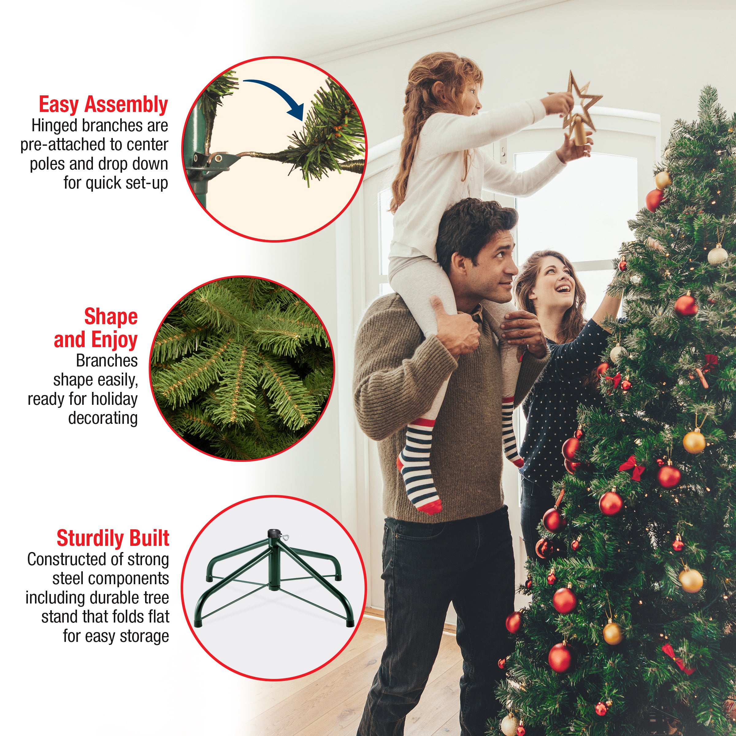 7 ft. Pre-Lit Dunhill Fir Artificial Christmas Tree with 500 Clear LED Lights - Perfect for Living Room, Office, and Holiday Decorations
