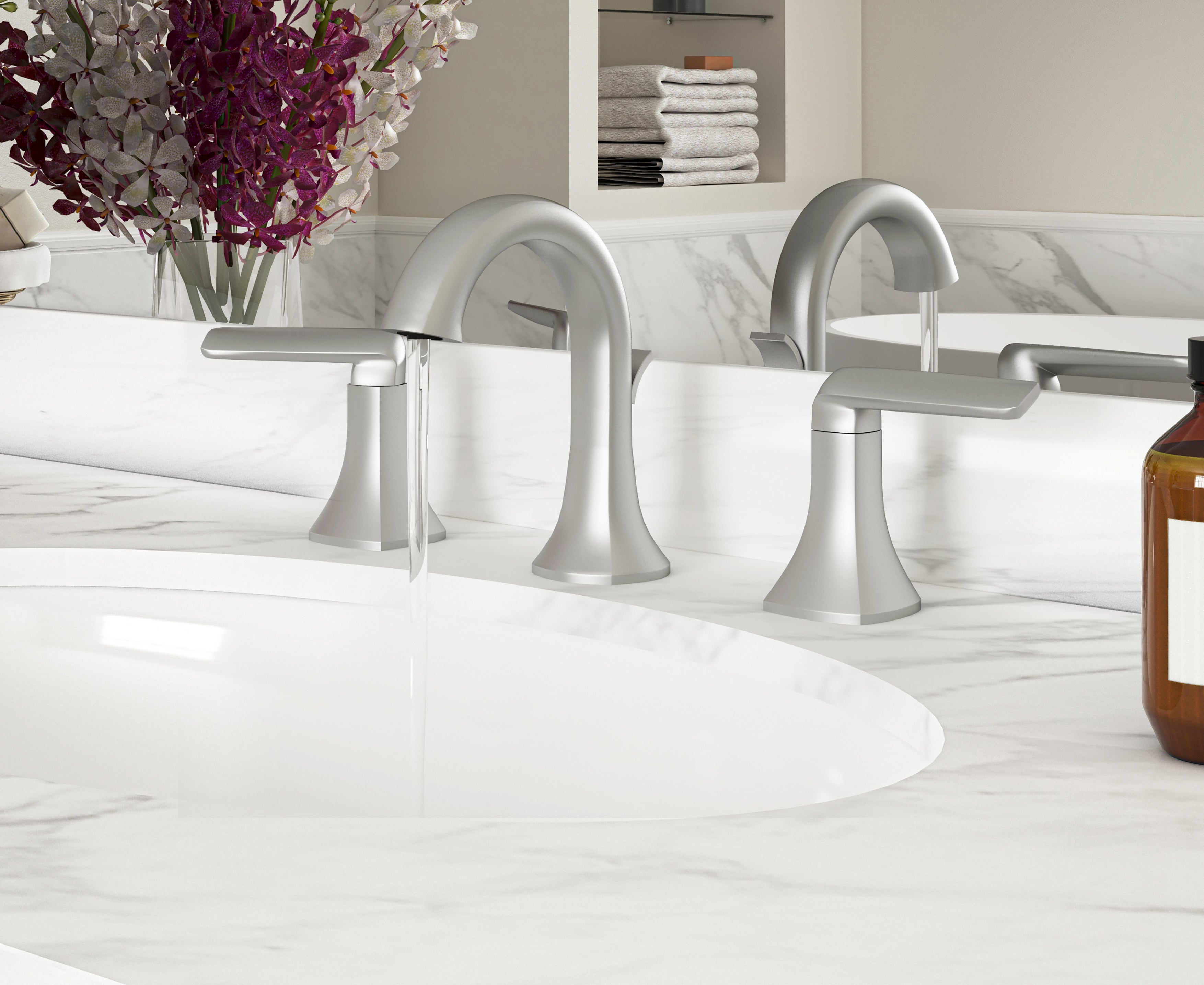 Arezzo Widespread Bathroom Faucet in Brushed Nickel - Modern 8 Inch Centerset Bathroom Sink Faucet with High Arc Spout for Vanity, Powder Room & Guest Bathroom