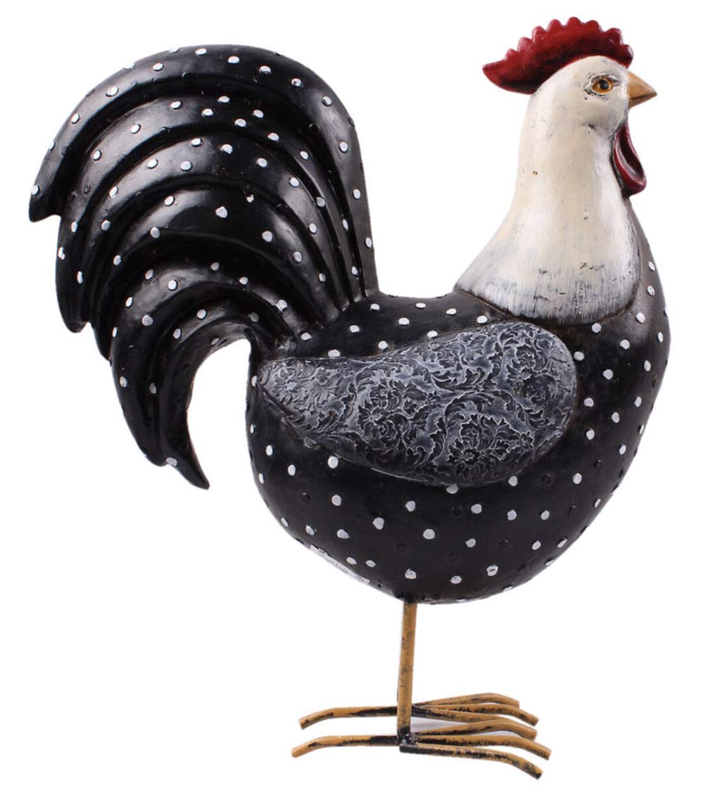 11-Inch Black Rooster Decor with White Dots - Farmhouse Kitchen Decor, Country Home Accent for Wall Shelf, Table Centerpiece or Rustic Dining Room Display