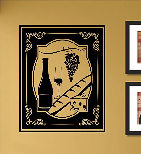 Wine Bread Baguette Cheese Vinyl Wall Art Decal Sticker - French Kitchen Decor for Dining Room, Cafe & Restaurant