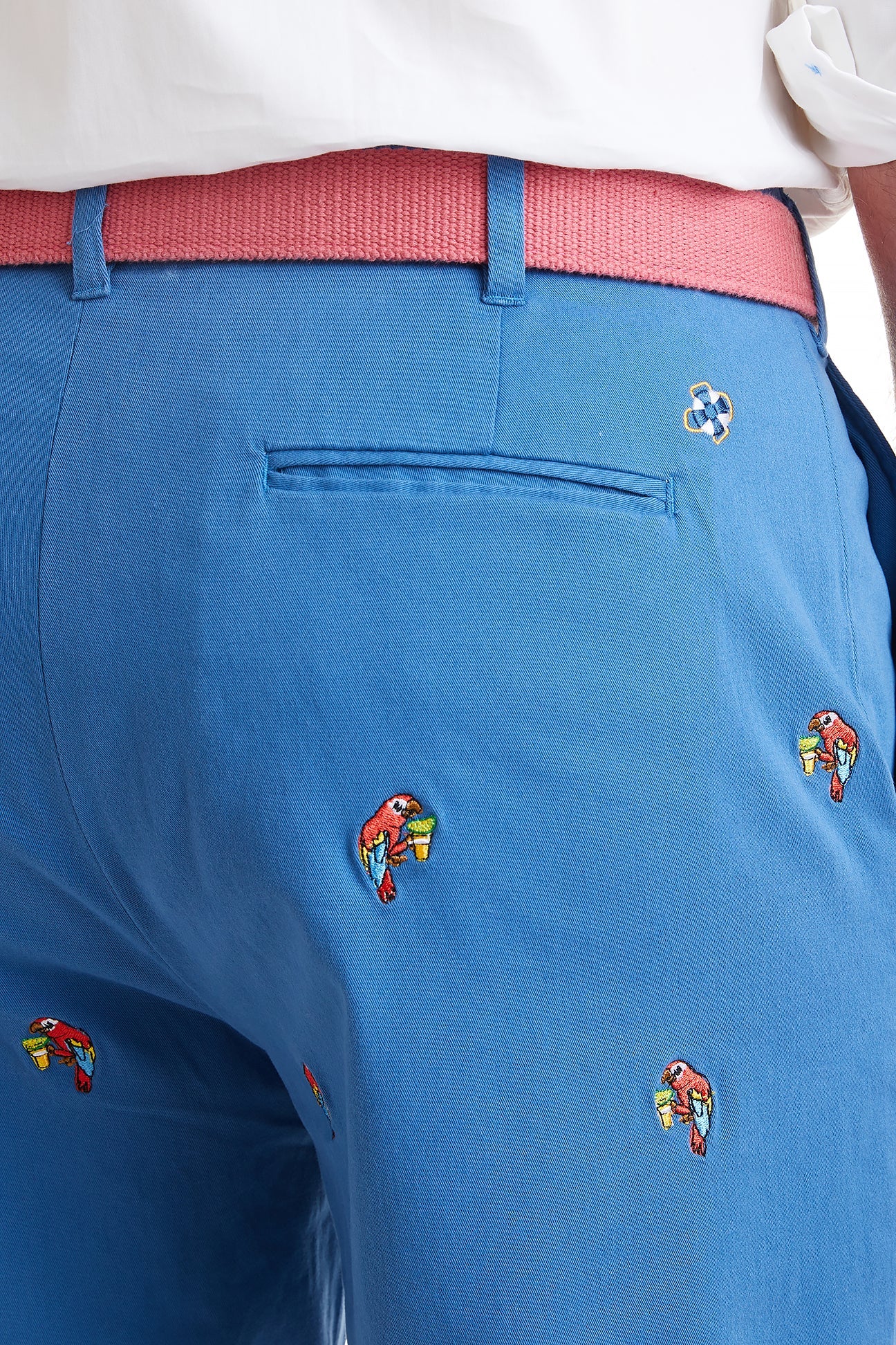 Cisco Short Stretch Twill Deep Ocean Blue with Party Parrot - Comfortable Casual Shirt for Men, Perfect for Office, Party, and Everyday Wear