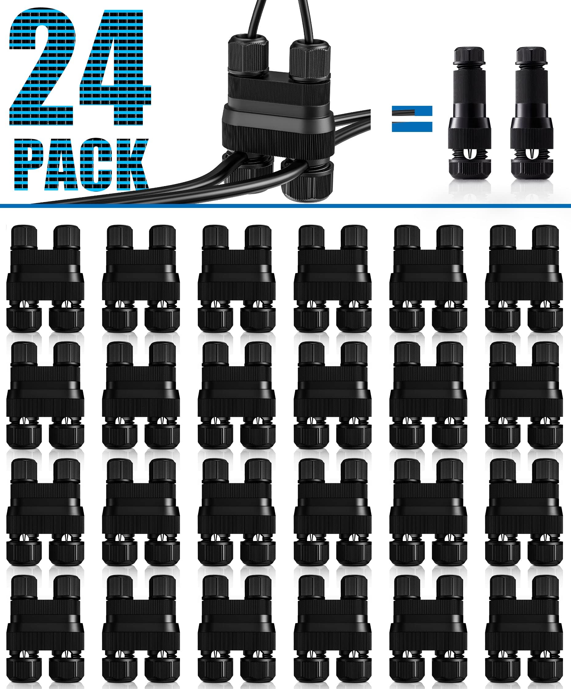 **SUNVIE Fastlock2 Low Voltage Wire Connector - 24 Pack Waterproof 12-18 Gauge Outdoor Landscape Lighting Connectors for Garden Path Lights, Deck & Patio Lighting**    *(Perfect for Securing Landscape Lighting, Garden Path Lights, and Outdoor Deck or Patio Illumination)*