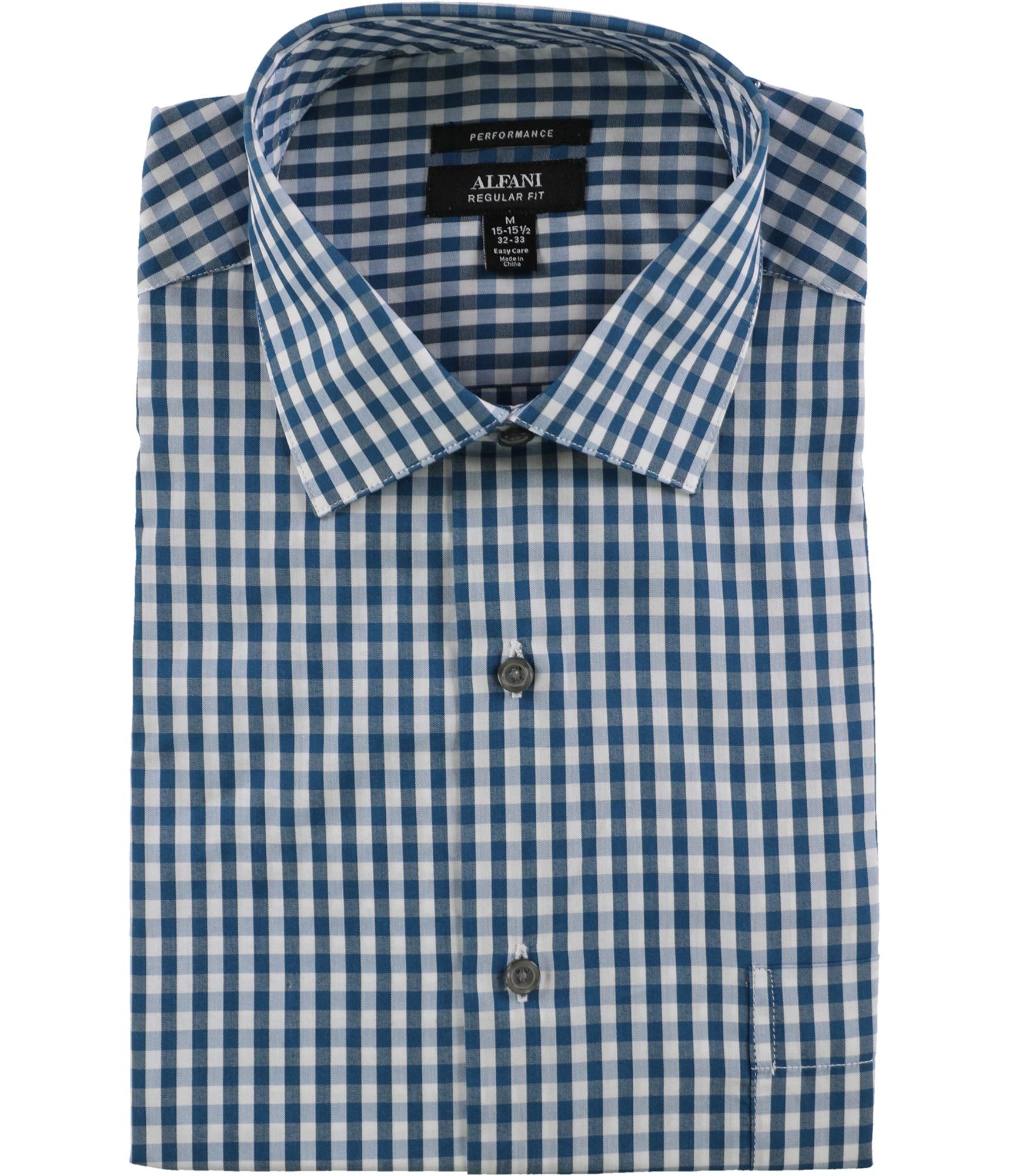 Alfani Men's Poplin Check Print Dress Shirt | Classic Casual & Formal Button Down Shirt for Office, Wedding & Business Occasions