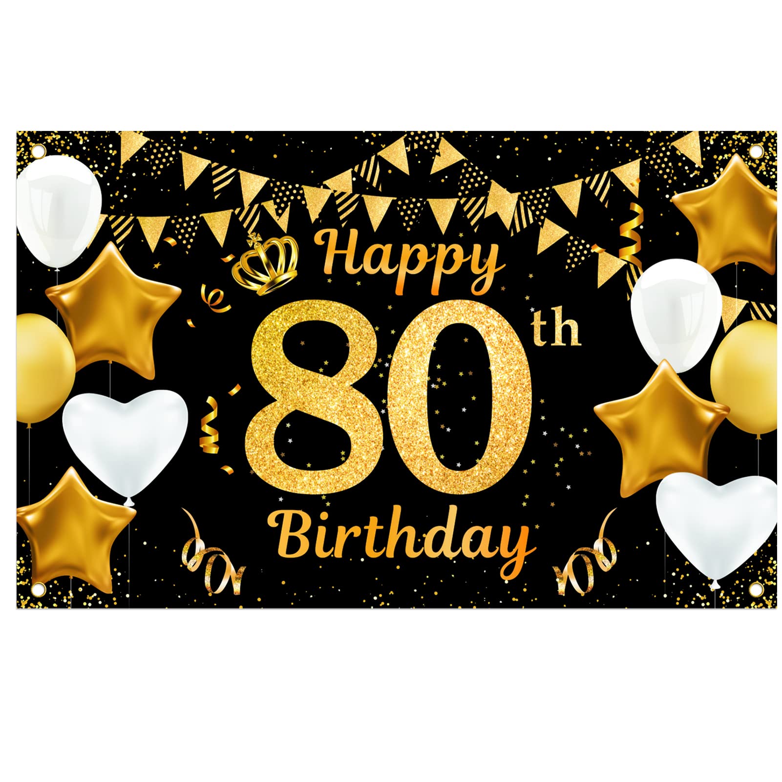 Qpout Extra Large 80th Birthday Backdrop Banner - 71 x 43.3 Inch Black & Gold Party Decoration for Men & Women | Cheers to 80 Years Celebration | Perfect for Milestone Birthday Parties, Anniversary Events & Photo Booths