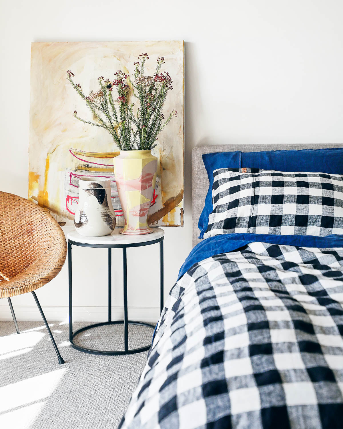 Black and White Gingham Linen Duvet Cover Set - Queen Size Bedding with Pillowcases - Breathable & Soft Cotton Blend for All Seasons - Perfect for Modern Farmhouse, Boho Chic or Scandinavian Bedroom Decor