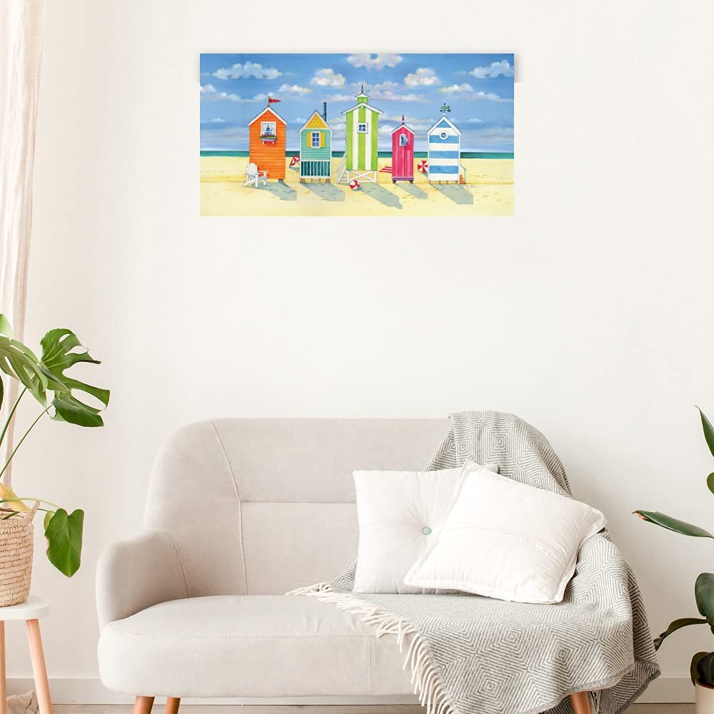 Brighton Beach Huts Canvas Wall Art by Paul Brent - 40x21 Inch Ready to Hang Painting for Living Room, Bedroom, Office Decor - Coastal Themed Home & Beach House Wall Decor