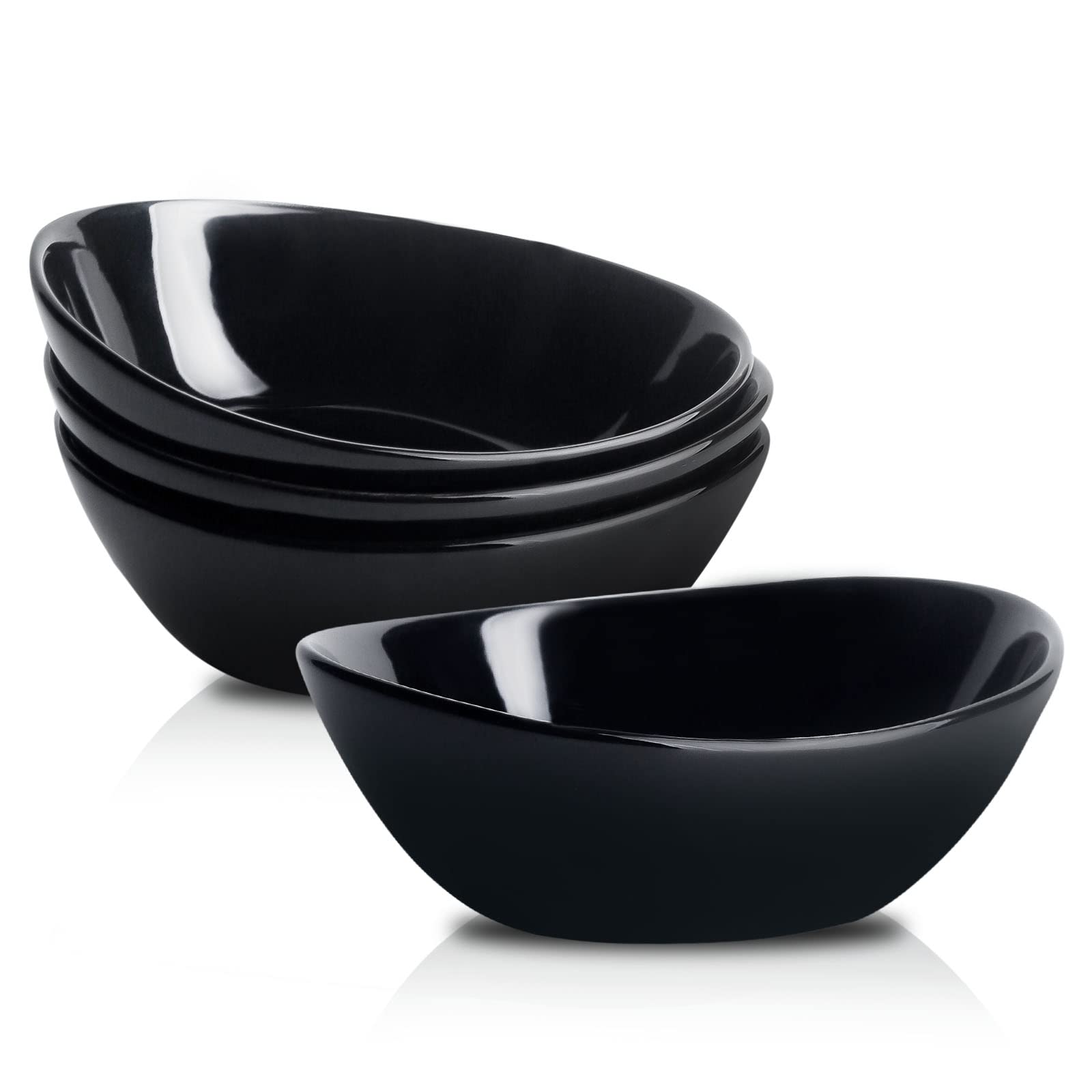 Hasense 4-Piece Ceramic Ice Cream Bowl Set - 10 oz Small Dessert Bowls for Snacks, Candy, Side Dishes, Dipping Sauces & Condiments - Dishwasher & Microwave Safe (Black) - Perfect for Parties, Ice Cream Sundaes & Family Dessert Nights