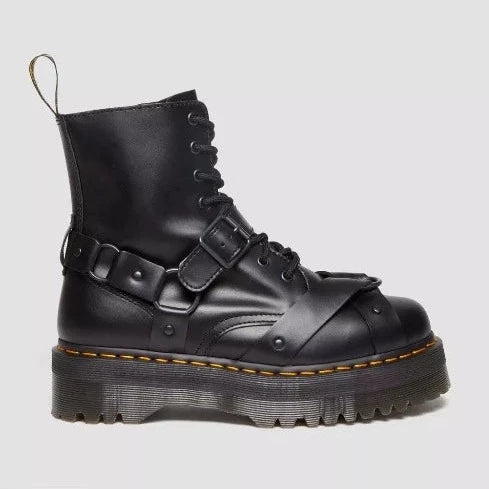 Dr. Martens Jadon Harness Black Leather Platform Boots for Women - Punk Style Ankle Booties for Everyday Wear, Concerts & Street Fashion