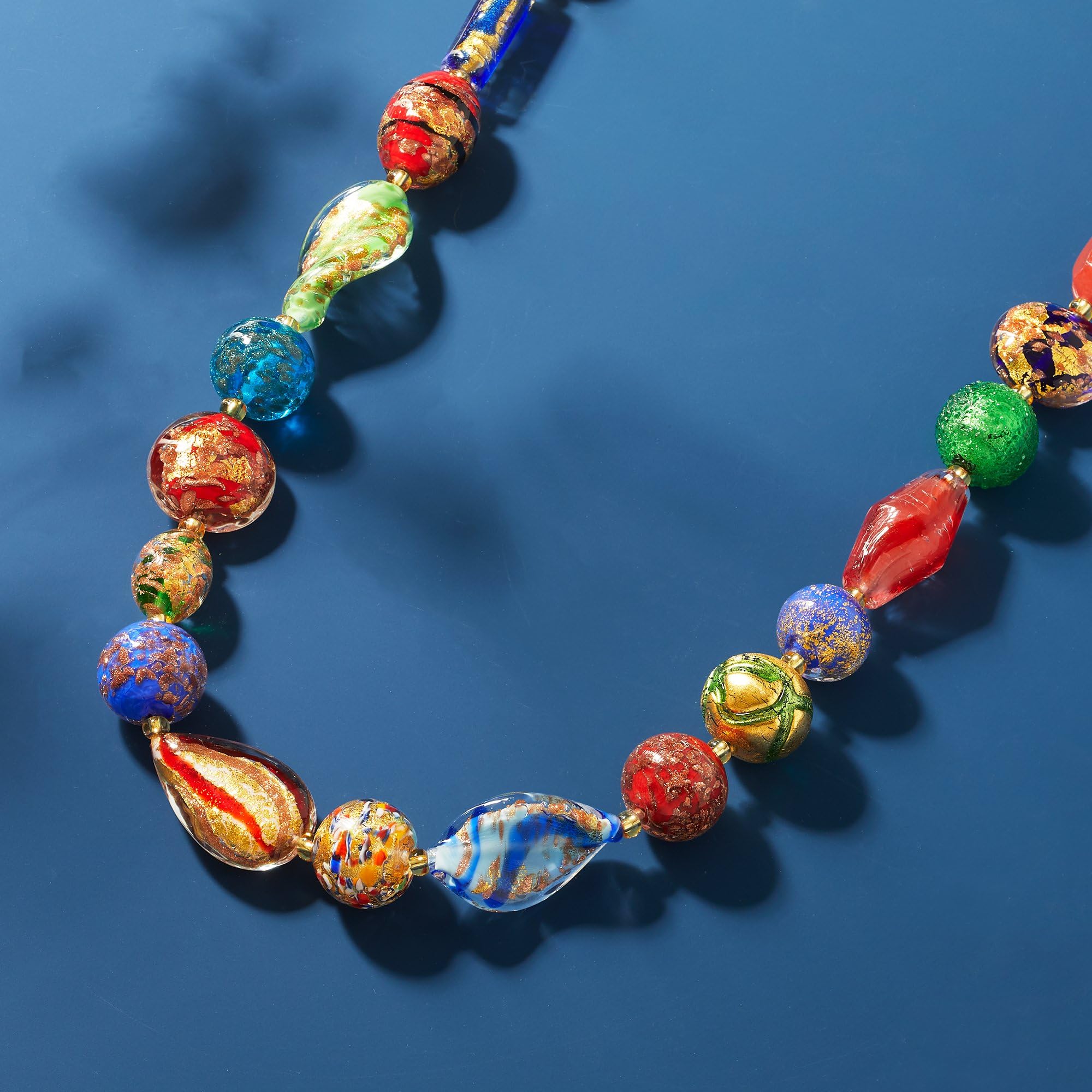 Exquisite Italian Murano Glass Bead Necklace - 18K Gold Over Sterling Silver - Multicolor Handmade Jewelry for Women - Perfect for Weddings, Parties & Special Occasions
