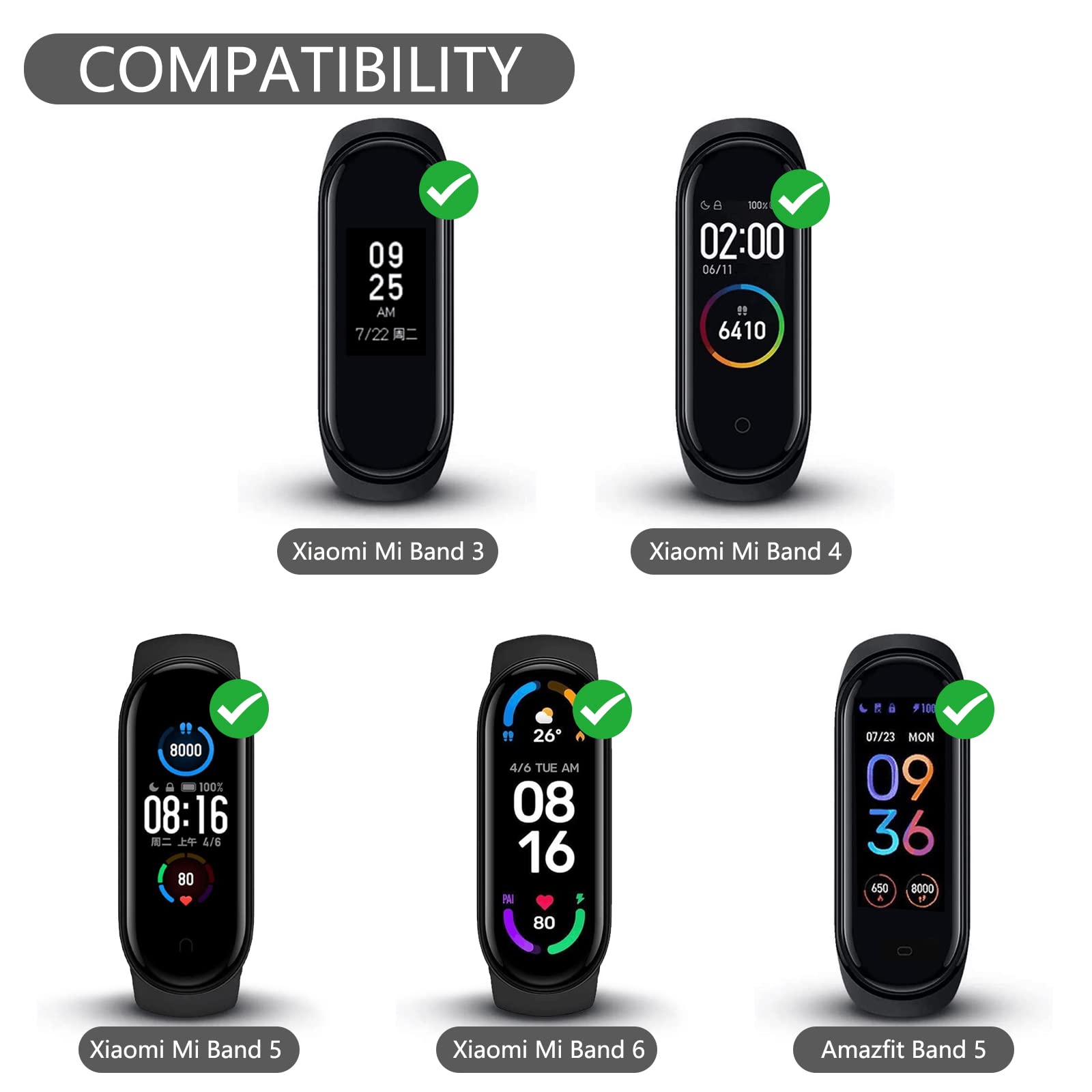 Tobfit 3 Pack Adjustable Elastic Replacement Strap for Xiaomi Mi Band 6/5/4/3 & Amazfit Band 5 - Soft Comfortable Sport Wristband for Running, Swimming & Daily Wear