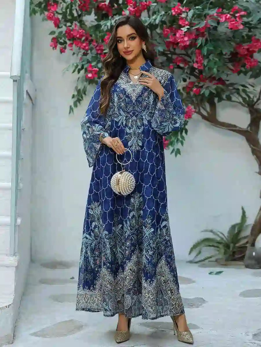 Elegant Eid Dress for Women - Embroidered Caftan Kaftan Dress with Floral Print #25436 - Perfect for Eid Celebrations, Weddings & Special Occasions