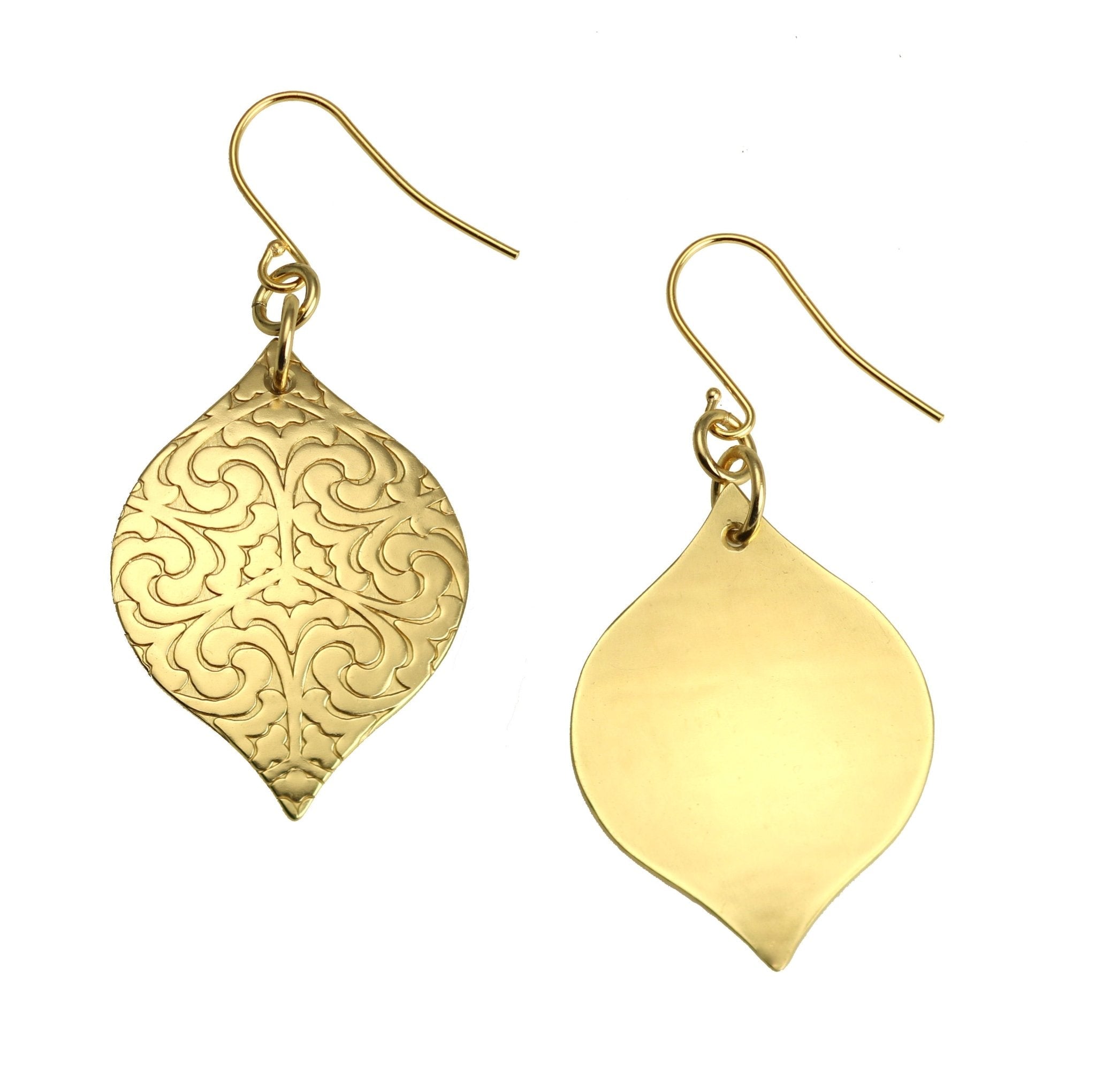 Damask Embossed Brass Nu Gold Marrakesh Drop Earrings - Handmade Boho Chic Jewelry for Women - Perfect for Weddings, Parties & Special Occasions