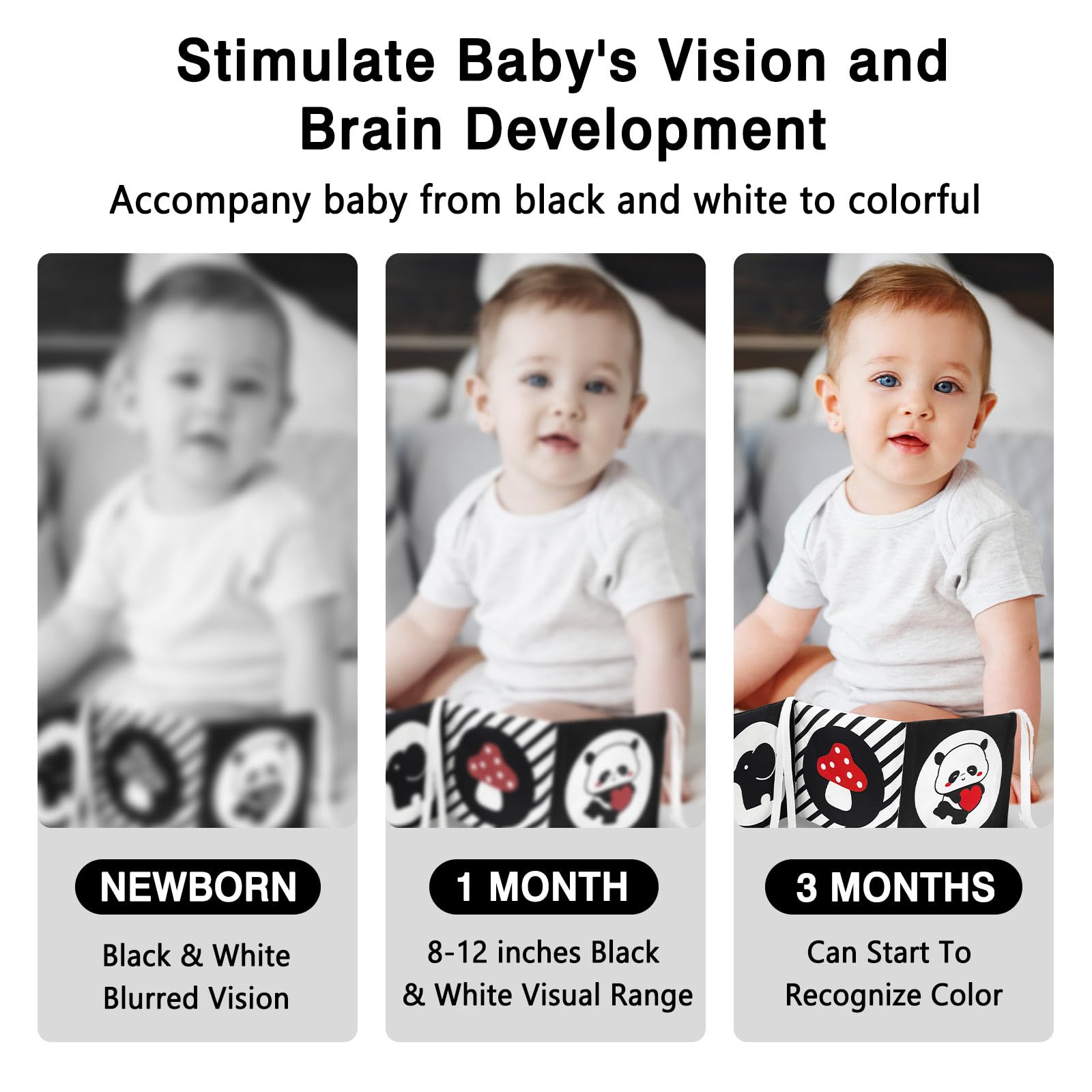 Kopokita Black and White High Contrast Baby Toys for Newborns 0-6 Months - Soft Sensory Book, Tummy Time Toys for Infant Visual Stimulation & Brain Development - Montessori Learning Toy Gift for Baby Shower, Nursery Playtime and Early Childhood Education