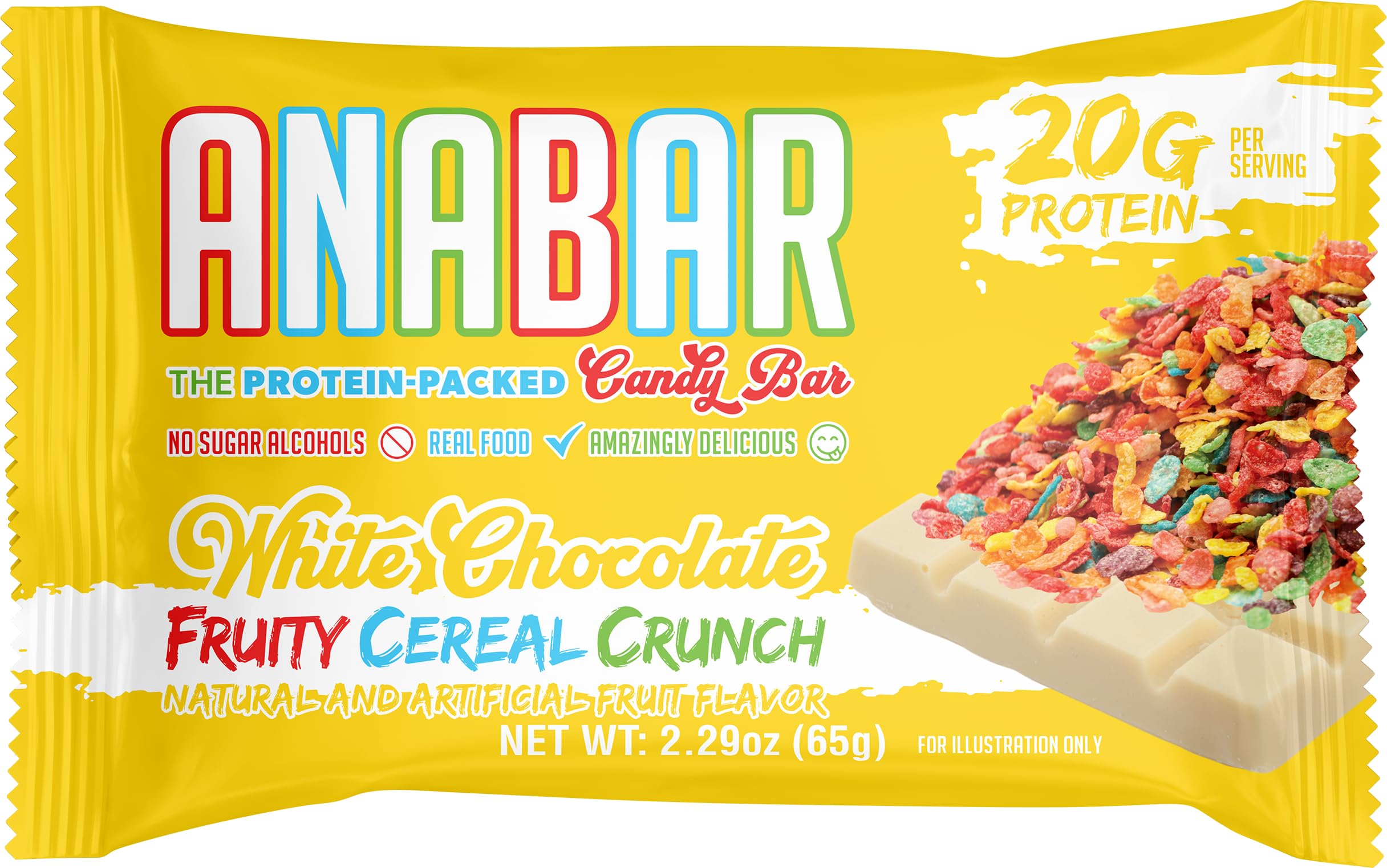 Anabar High Protein Bar - 20g Protein, No Sugar Alcohols, White Chocolate Fruity Cereal Crunch (12 Bars) | Delicious Healthy Snack for Gym, Hiking & Weight Loss