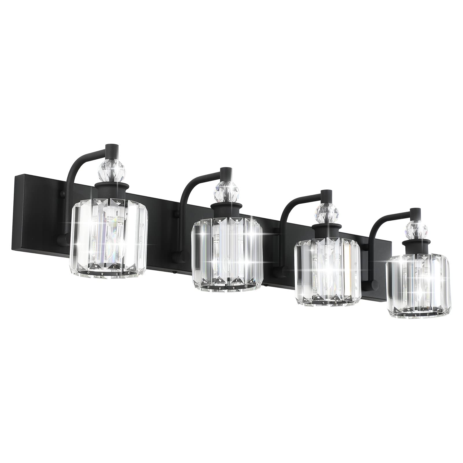 Ralbay 4-Light Black Crystal Vanity Light Fixture - Modern Matte Black Bathroom Wall Sconce with Crystal Accents for Mirror Lighting - Perfect for Bathroom, Dressing Room, and Makeup Area
