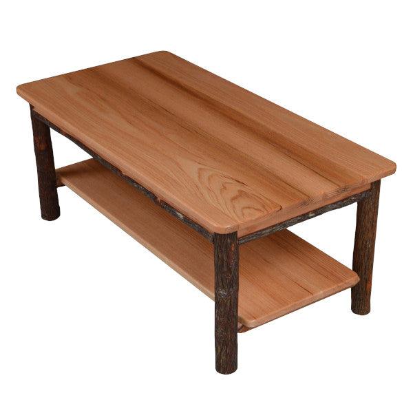 Solid Hickory Wood Coffee Table with Storage Shelf - Rustic Farmhouse Living Room Furniture for Home Decor & Relaxation