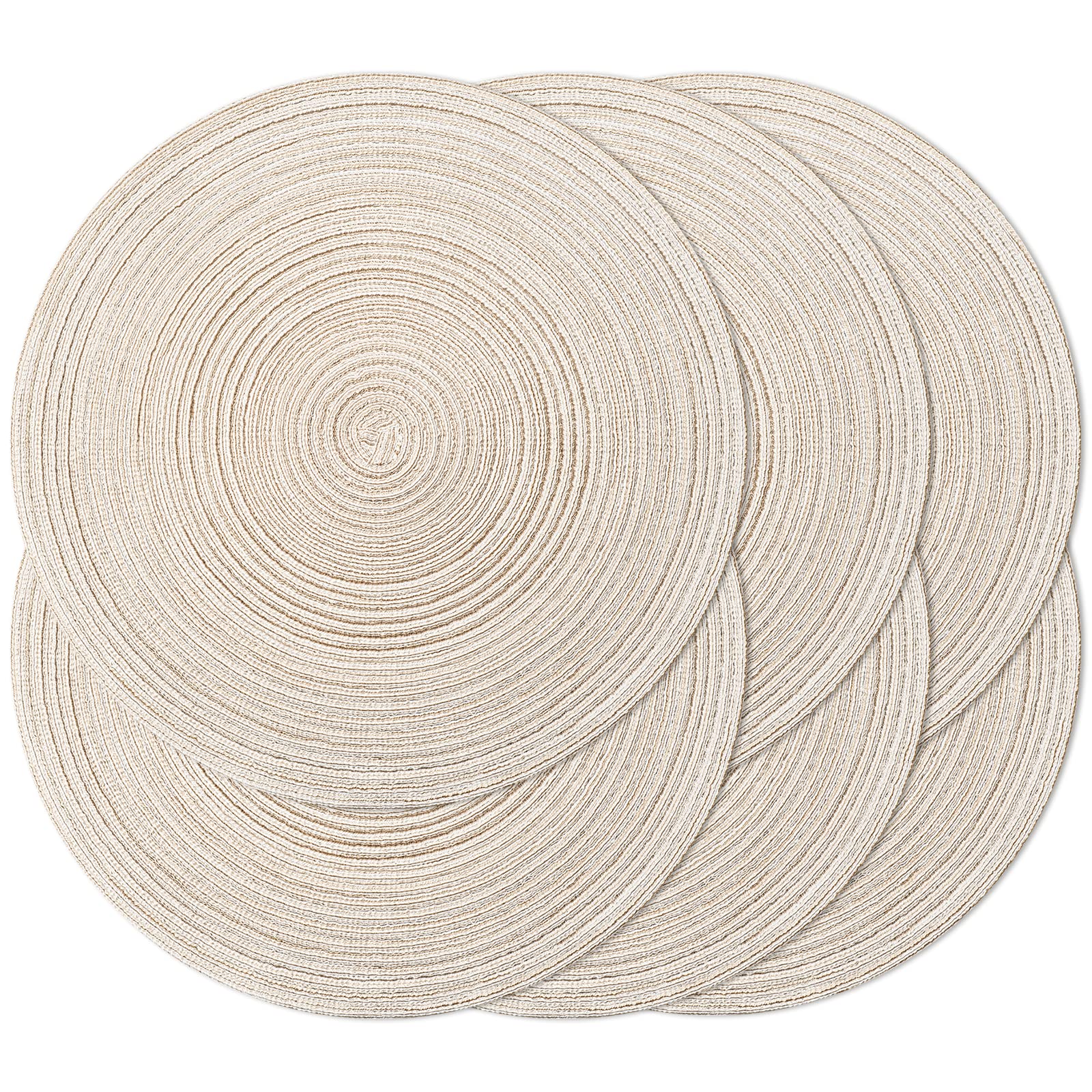 Natural Woven Round Braided Placemats Set of 6 - 15 Inch Heat Resistant Table Mats for Dining Room Decor, Kitchen & Outdoor Picnic (Beige)