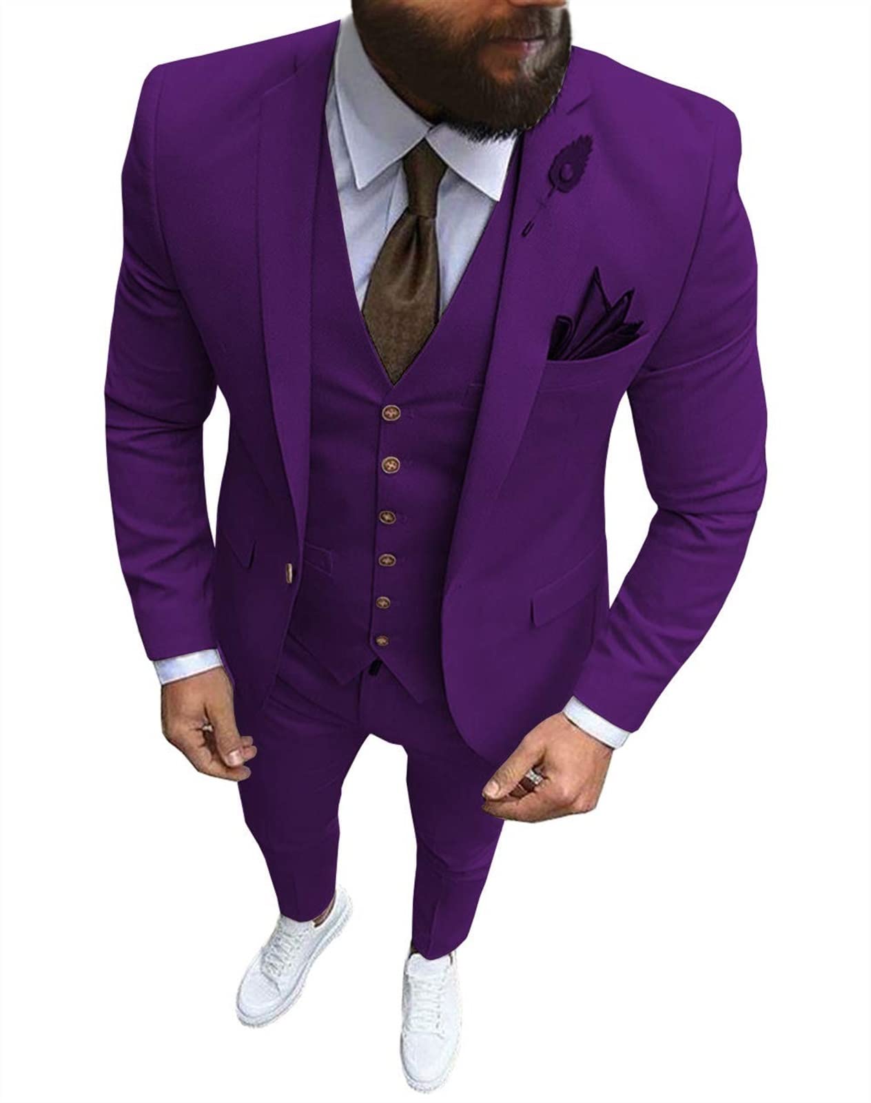 KAKAYO Men's Slim Fit 3-Piece Prom Tuxedo Suit - Custom Wedding Blazer, Vest & Pants for Groom (Purple, 3XL) | Perfect for Weddings, Prom Nights & Formal Events