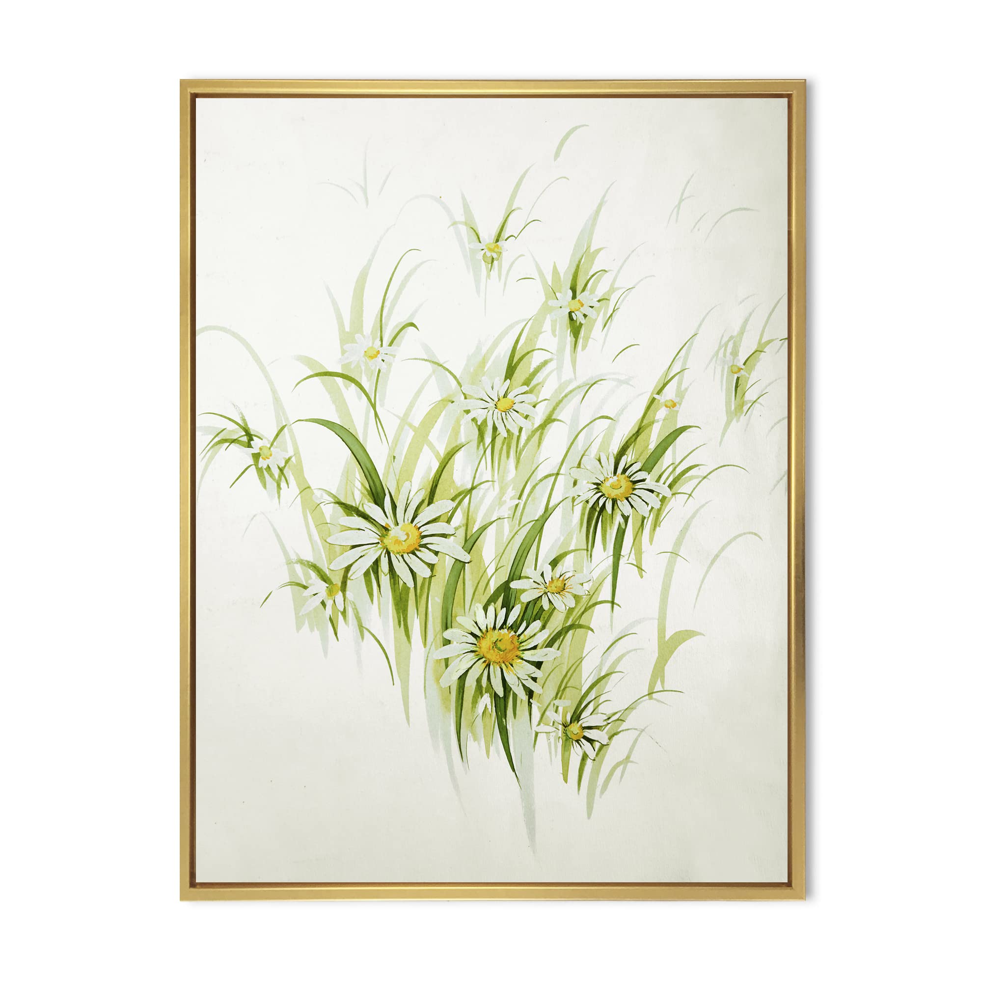 Vintage Floral Canvas Wall Art Print - Retro Flower Drawing Framed Decor for Living Room, Bedroom & Office