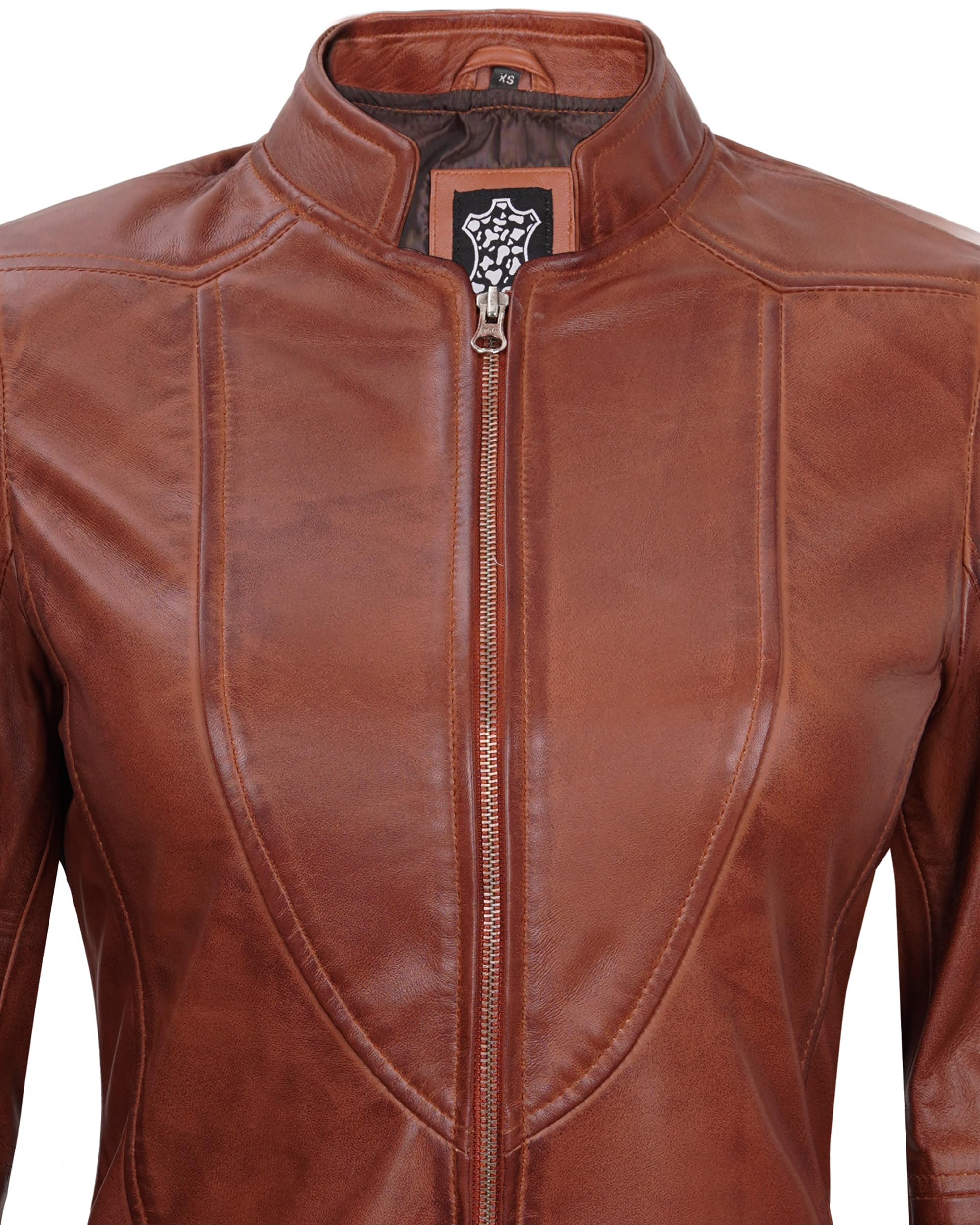 Fjackets Women's Cafe Racer Leather Motorcycle Jacket - Genuine Leather Biker Jacket for Women | Perfect for Riding, Casual Wear & Fashion Outfits