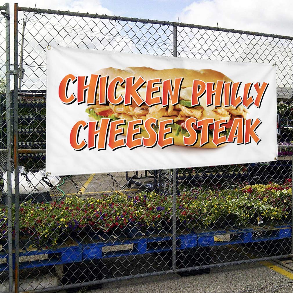 Custom Vinyl Banner - 60x144 Inches with 10 Grommets | Weatherproof Outdoor Sign for Chicken Philly Cheese Steak Restaurants, Cafes & Food Businesses | Perfect for Yard, Industrial & Commercial Use
