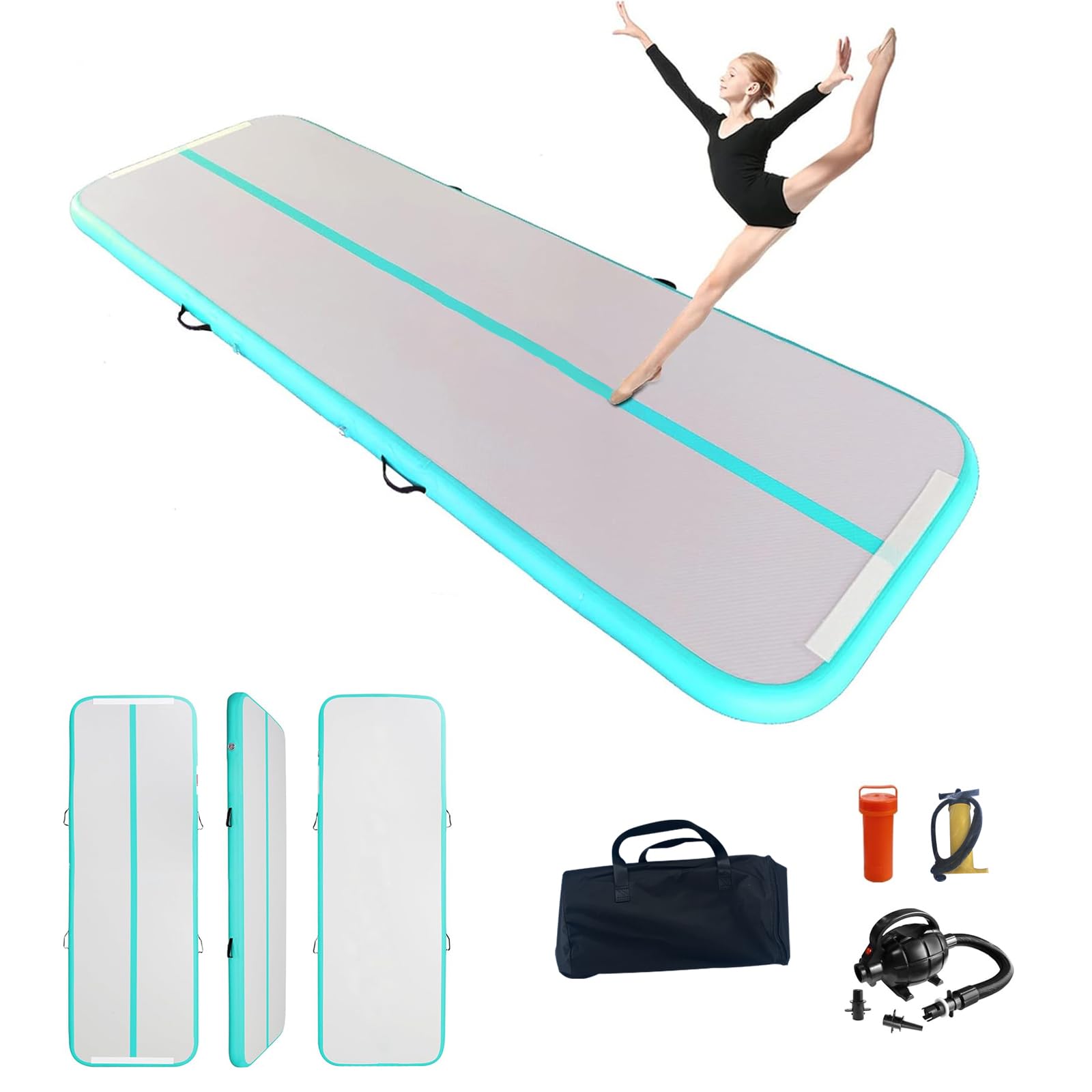 Inflatable Air Gymnastics Mat - 6.6ft/10ft/13ft/16ft/20ft Tumbling Mat with Air Pump - Training Mats for Gym, Yoga, Cheerleading & Water Gymnastics - Perfect for Home Workouts, Kids Play & Professional Training