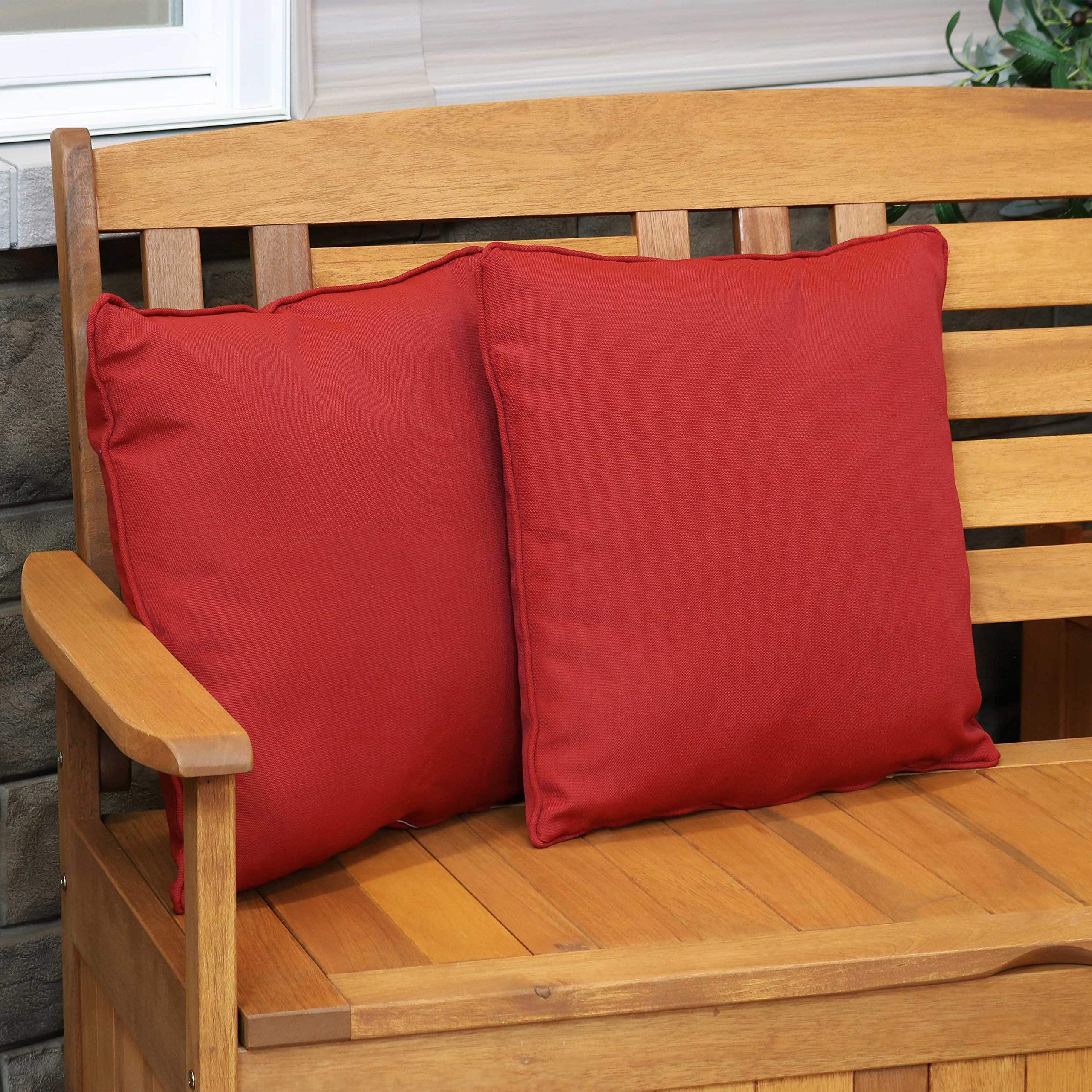 16-Inch Square Outdoor Olefin Throw Pillows Set of 2 - Red Decorative Cushions for Patio, Deck, Poolside & Indoor Use - Weather-Resistant & UV-Protected