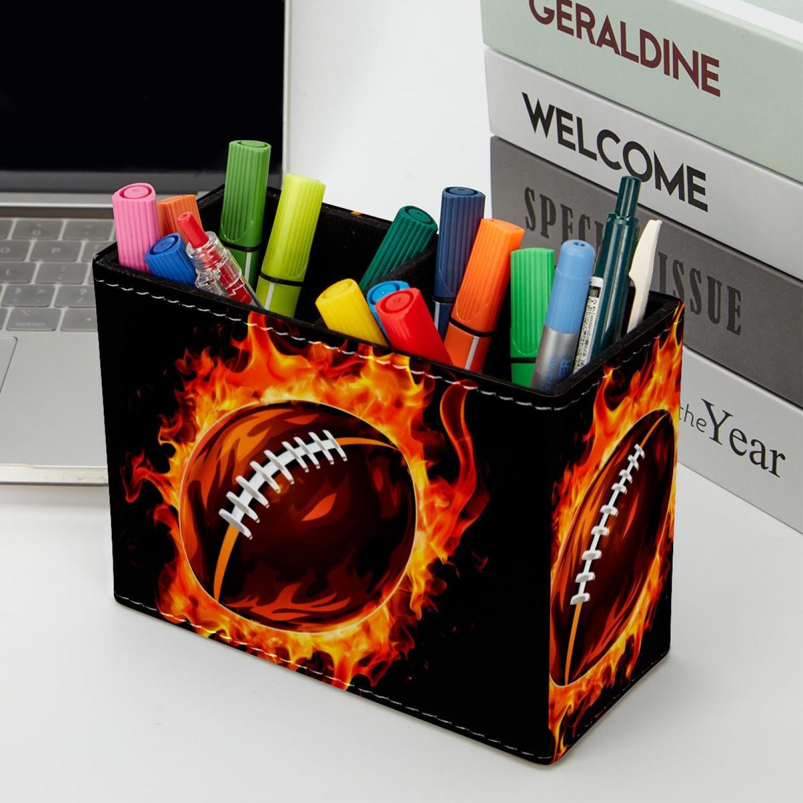 Premium Pen Holder for Desk - Stylish Pencil Organizer with American Football Design - Perfect Office Supplies for Home & Workplace Use
