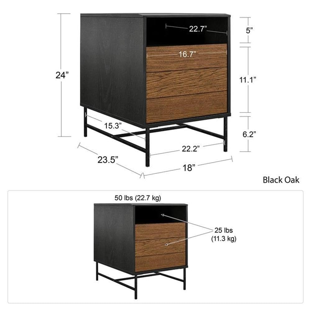 Ameriwood Home Reznor End Table - Black Oak Finish, Small Side Table for Living Room, Bedroom, or Office - Modern Nightstand with Sturdy Wood Construction
