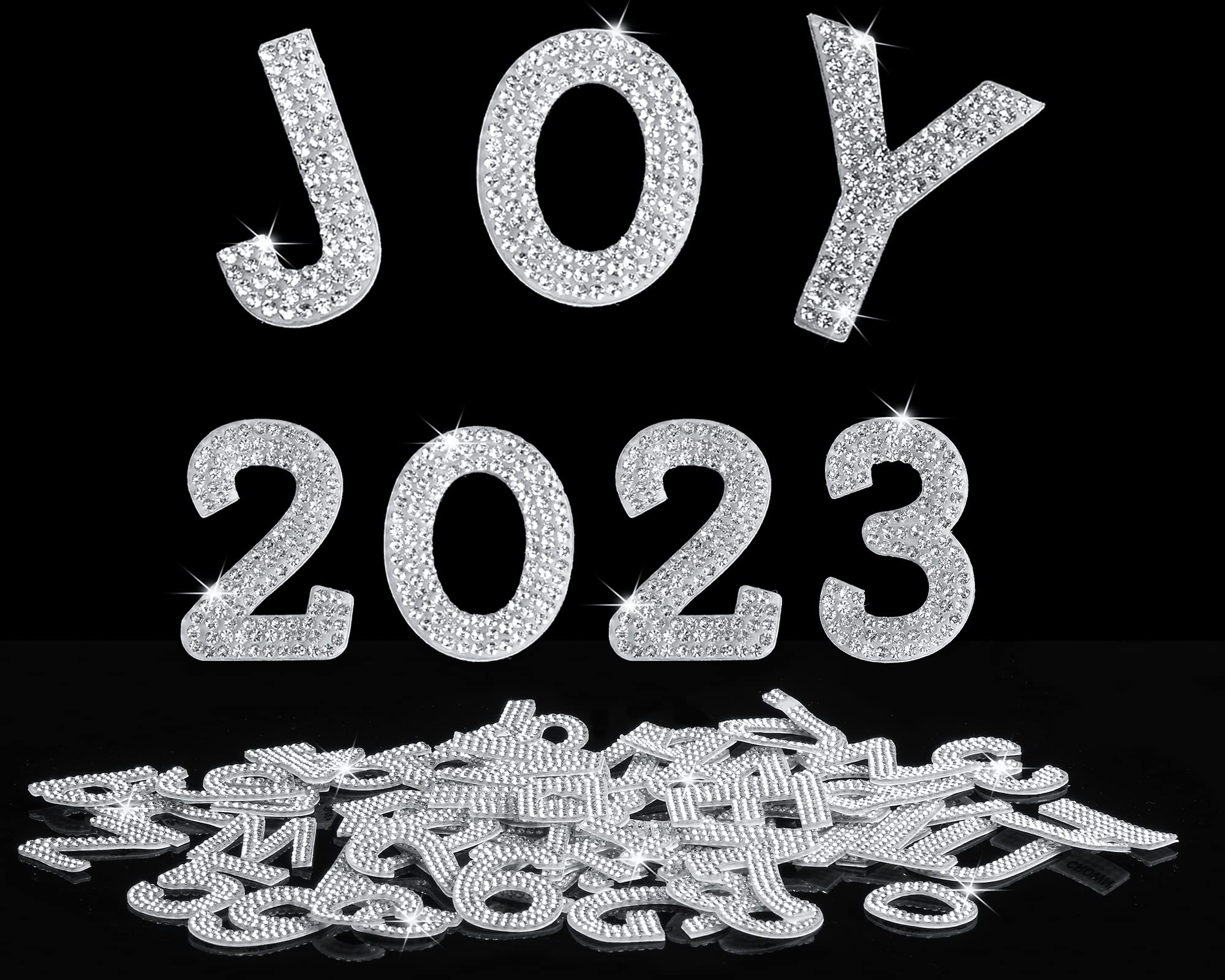 124-Piece Silver Glitter Rhinestone Alphabet & Number Stickers - Self-Adhesive Bling Crystal Letters for Graduation Caps, DIY Crafts, Scrapbooking & Party Decorations