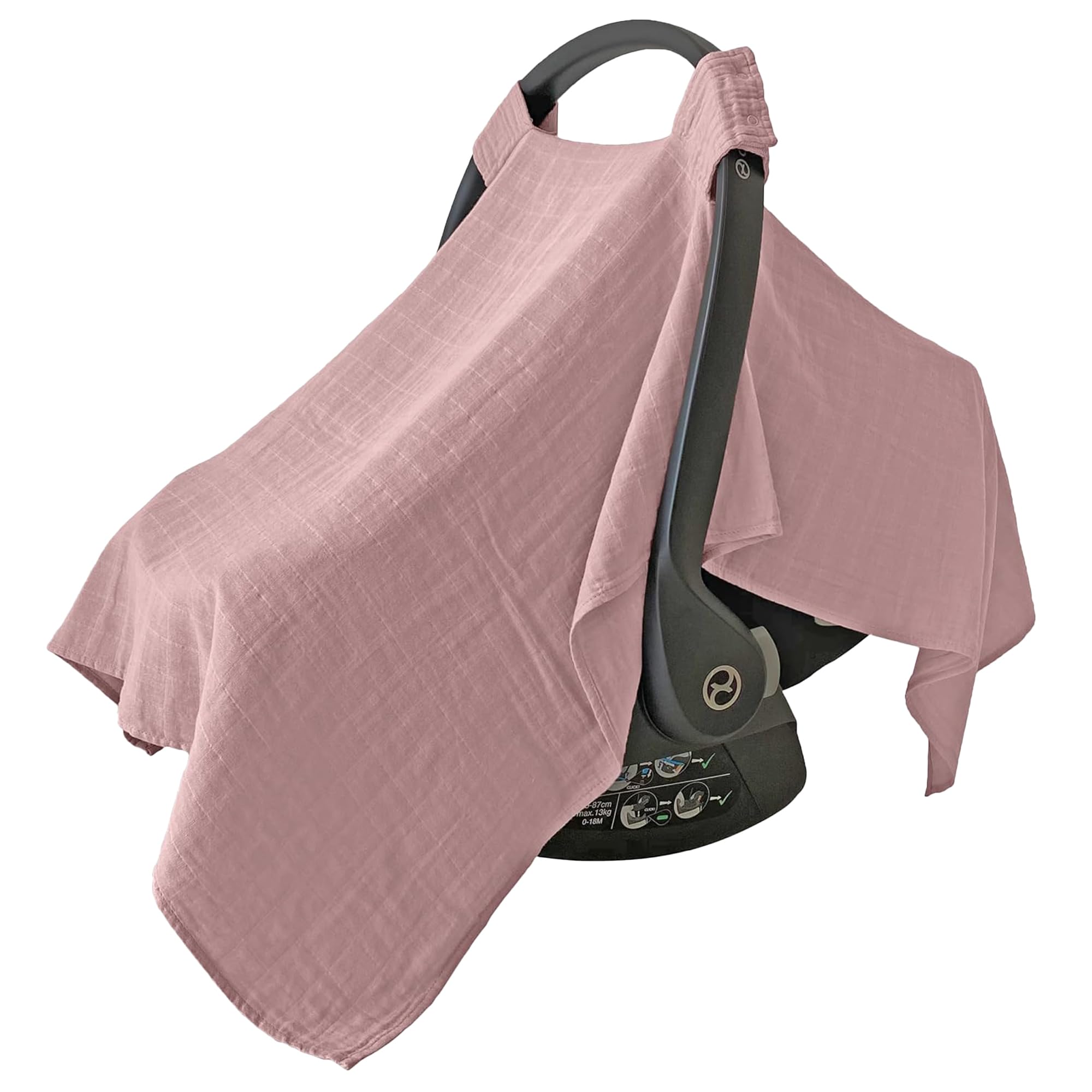 MOZAH 100% Organic Muslin Baby Car Seat Cover - Breathable, Soft & Lightweight Car Seat Canopy for Infant Girls (Pale Mauve) | Perfect for Strollers, Shopping Carts & Outdoor Protection