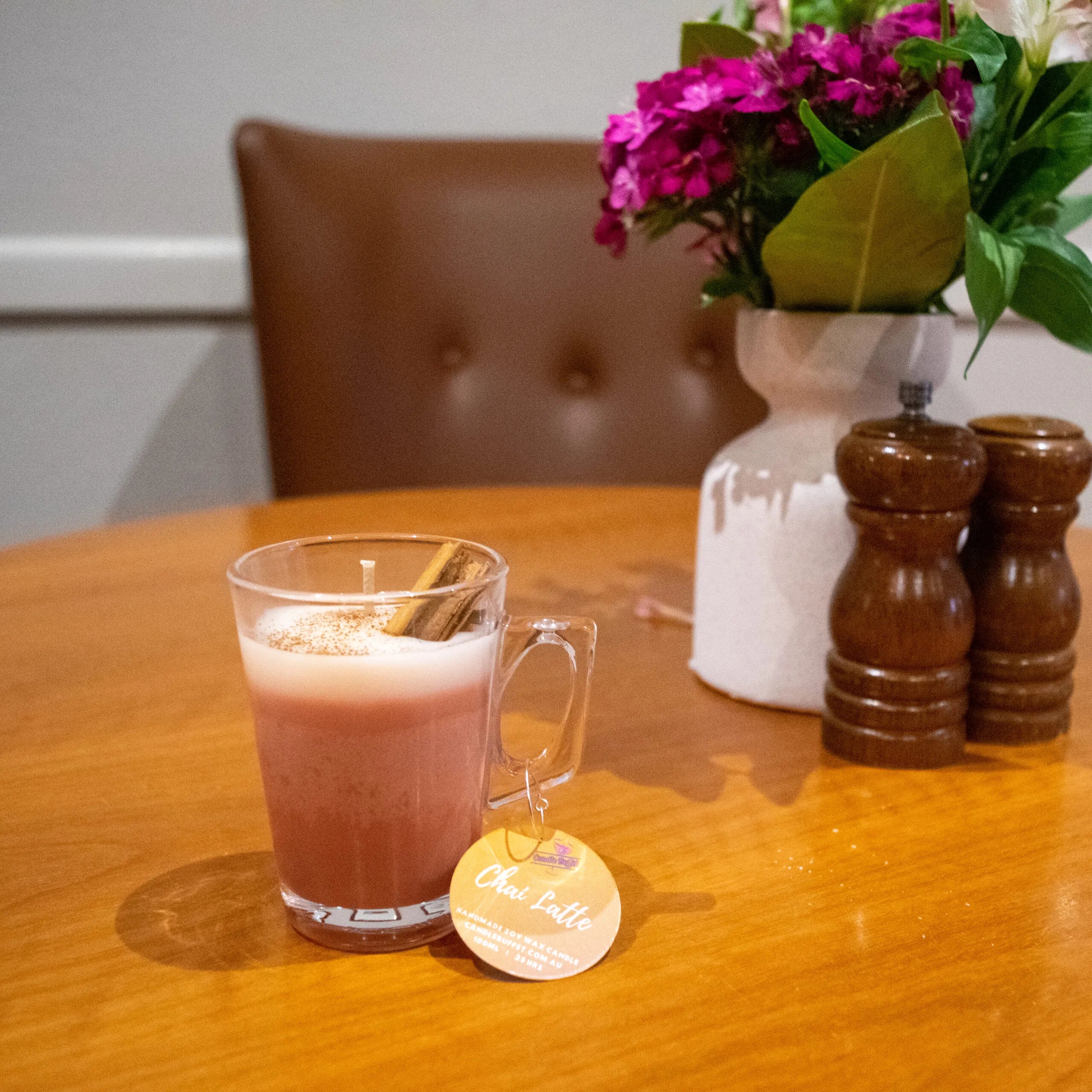 Premium Chai Latte Mini Cafe Scented Candle 3.4oz (100ml) - Handmade Soy Wax for Home, Office & Relaxation