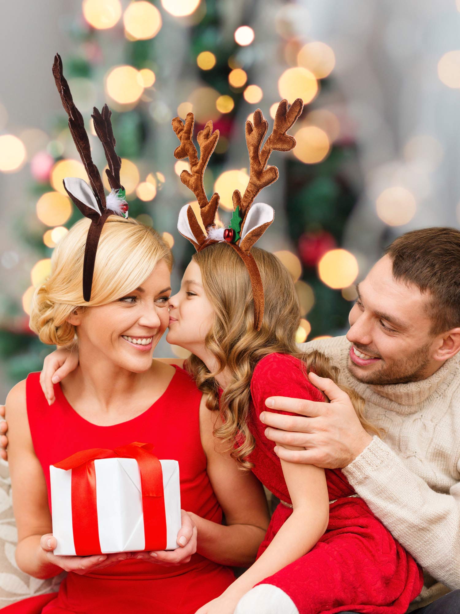 Bememo 2 Pack Christmas Reindeer Antler Headbands for Women - Festive Holiday Party Hair Accessories for Christmas Costume Parties, Family Gatherings & Photo Shoots