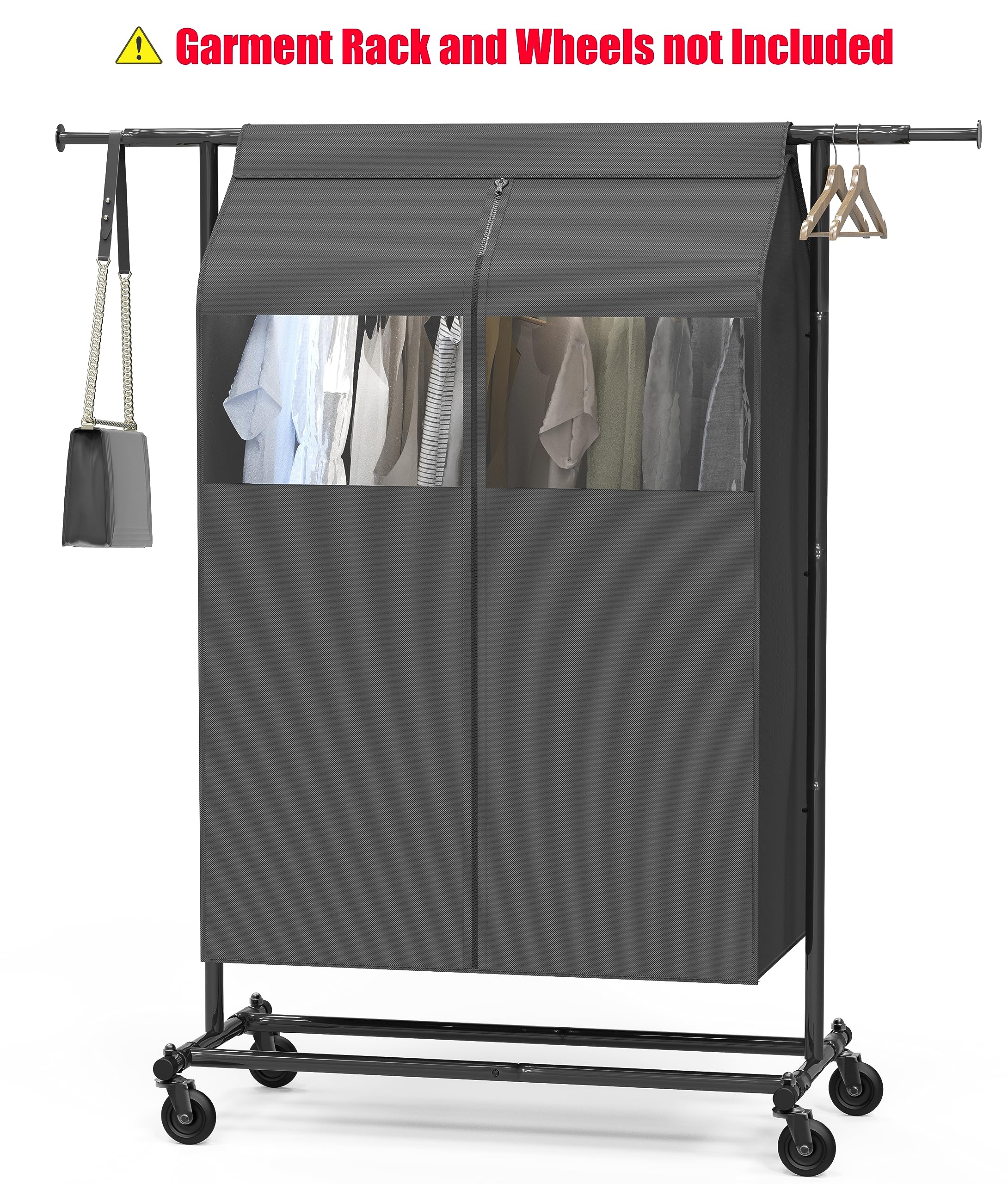 SimpleHouseware Garment Covers for Clothes Rack & Closet - Clear Window Hanging Clothes Storage Bags (Dark Grey) | Perfect for Wardrobe Organization, Travel & Seasonal Clothing Protection