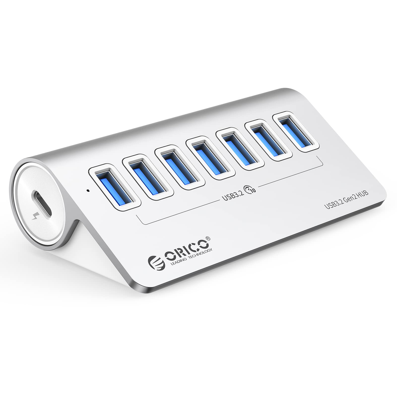 ORICO 7-Port USB 3.2 Gen 2 Hub 10Gbps with USB-C Cable & Adapter - High-Speed Data Transfer Hub for MacBook Pro/Air, iMac, Mac Mini, PC - Perfect for Home Office, Gaming & Multi-Device Charging