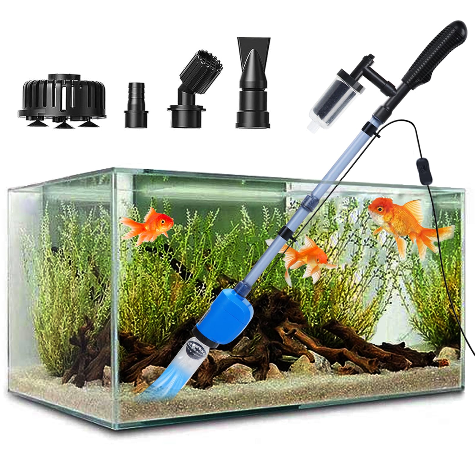 Electric Gravel Cleaner 32W 6-in-1 Aquarium Vacuum for Sand & Water Changing - Perfect for Fish Tank Maintenance