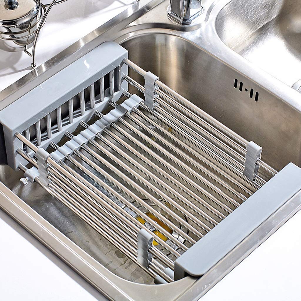 Stainless Steel Over Sink Dish Drying Rack with Adjustable Arms - Kitchen Colander & Fruit/Vegetable Strainer - Space Saving Sink Organizer for Dishes, Utensils & Produce Drying
