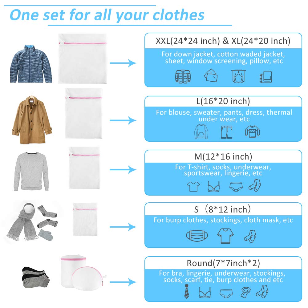 GOGOODA 7-Piece Delicate Laundry Bags Set with Premium Zipper - Mesh Washing Bags for Bras, Underwear, Lingerie, Stockings & Blouses - Travel Storage Organizer for Gentle Cycle Washing - Perfect for Home, Dorm & Hotel Use