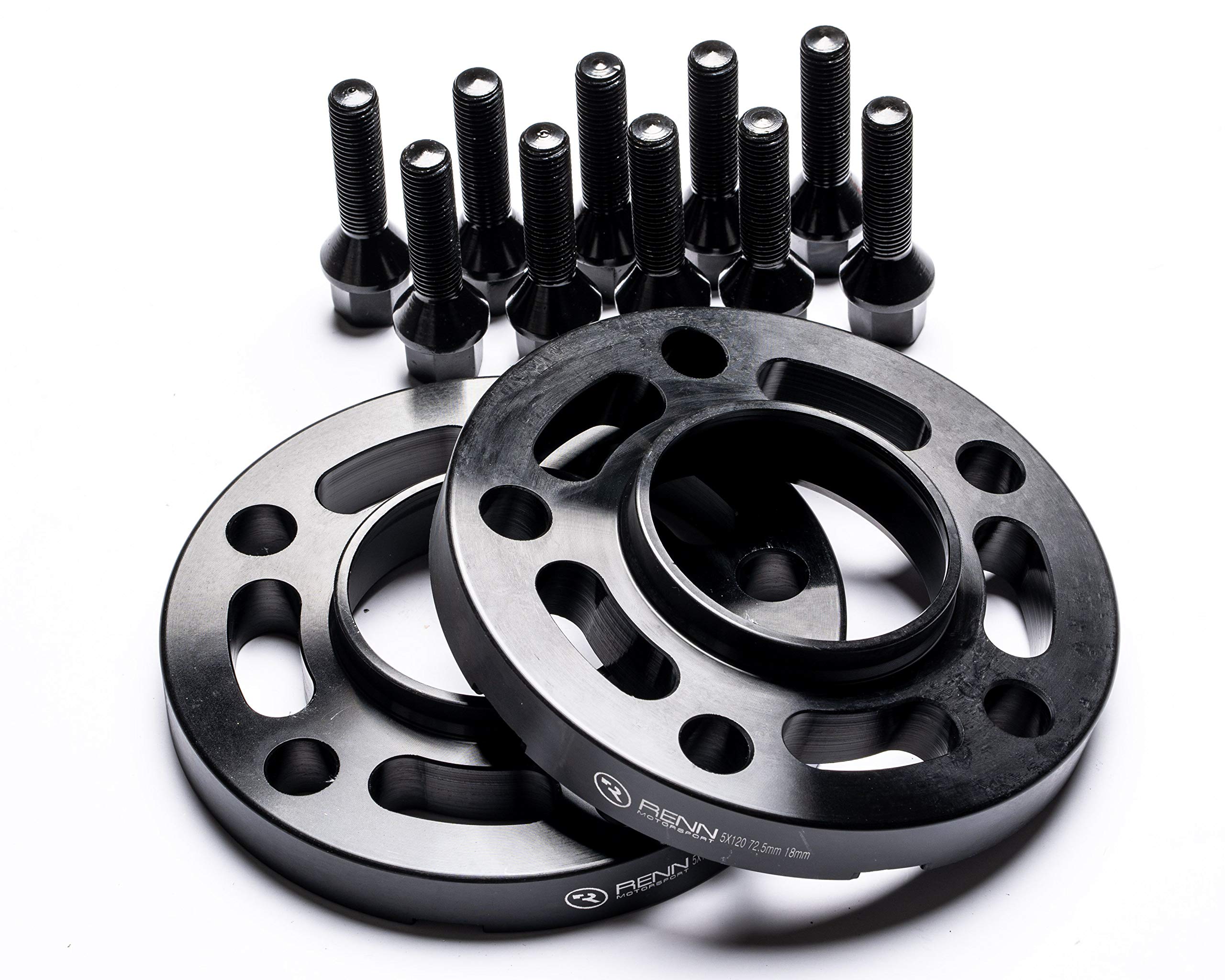 Renn Motorsport 18mm 2-Piece 5x120 Wheel Spacers Kit with 10 Extended Lug Bolts - Compatible with BMW 3 Series 5 Series 6 Series E46 E90 E92 E63 E64 - Perfect for Enhanced Stance & Performance Upgrades