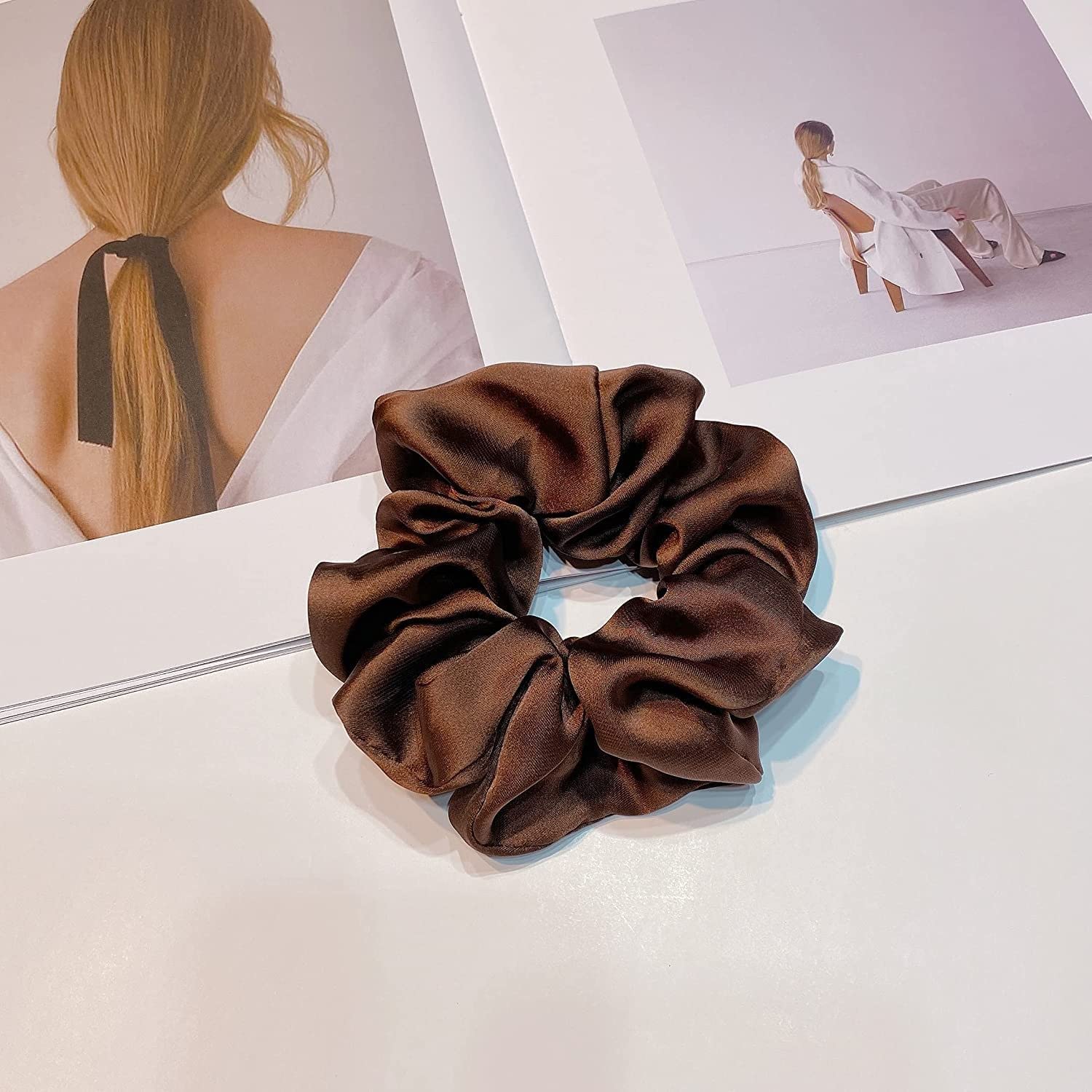 6 Pieces Satin Silk Scrunchies for Women - Soft No Slip Hair Ties, Gentle Ponytail Holders for Thick Hair (Perfect for Work, Gym & Everyday Use)