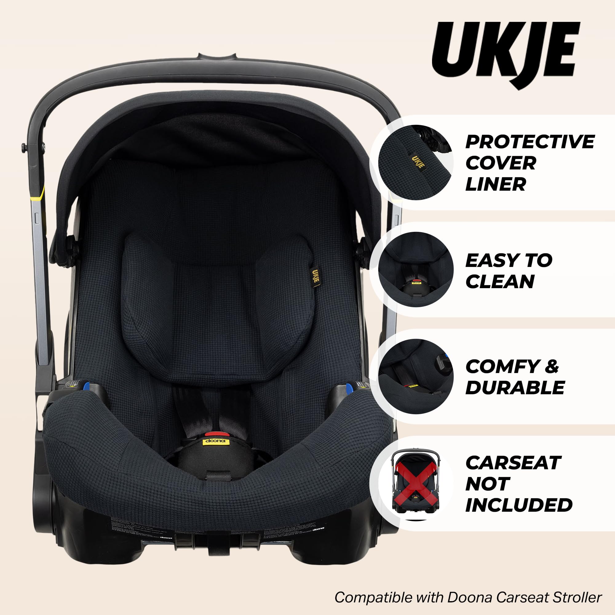 UKJE Protective Car Seat Stroller Cover for Doona - Cotton Infant Seat Liner, Easy to Clean & Install, Black Waffle Design - Perfect for Newborns, Travel, and Daily Use