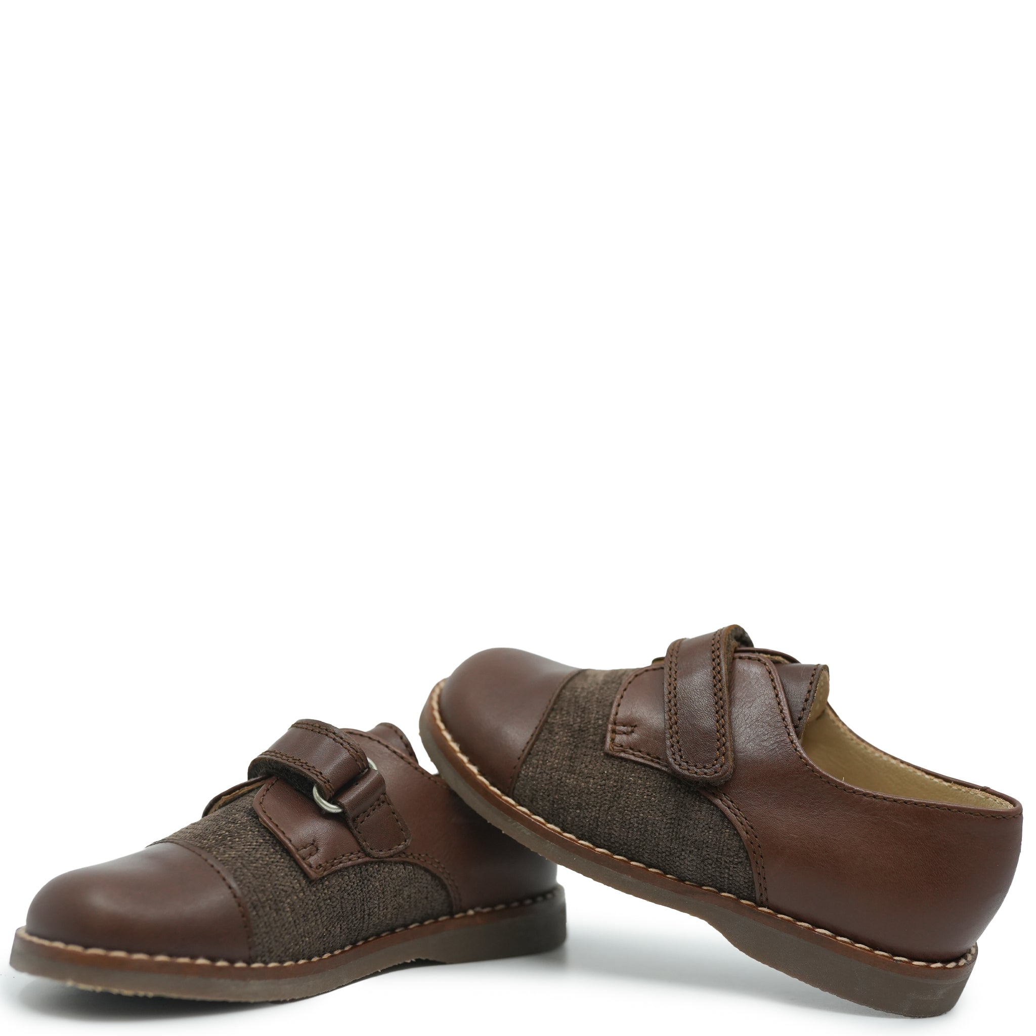 Beberlis Brown Leather & Linen Velcro Shoes for Men - Comfortable Casual Slip-On Shoes for Walking, Travel & Everyday Wear