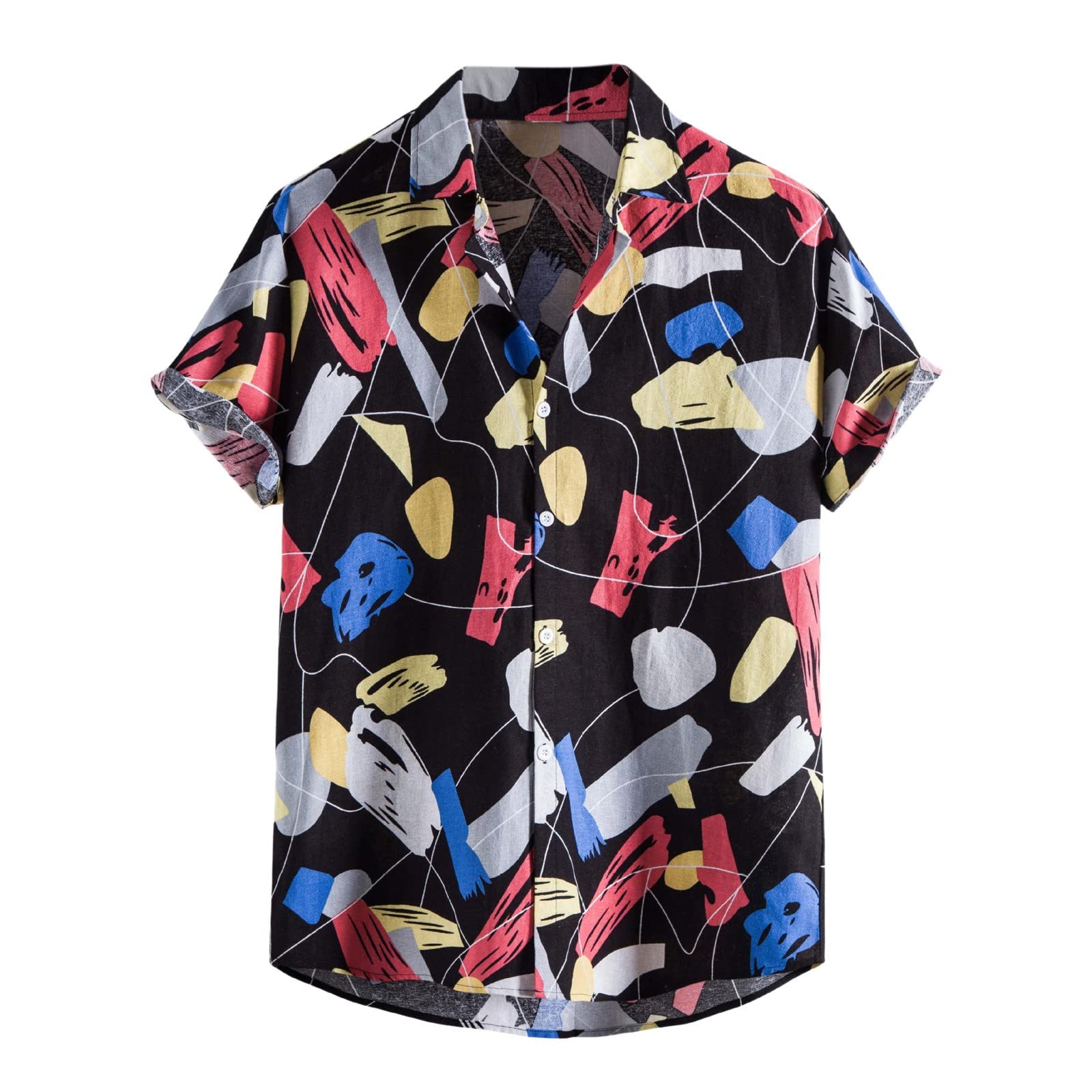 Men's Fashion Button Down Printed Casual Short Sleeve Lapel Shirt - Summer T-Shirts for Casual Wear, Office & Outdoor Activities