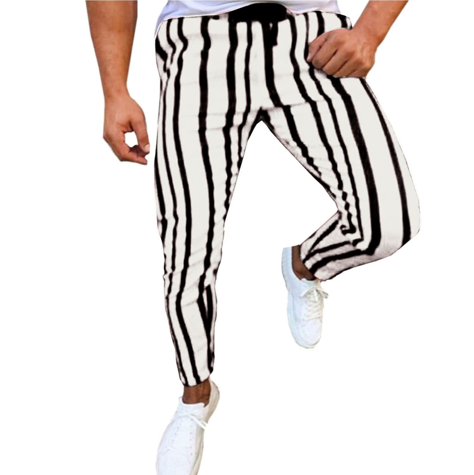 Men's Athletic Casual Pants - Flexible Workout Trousers with Long Waist & Pockets - Bodybuilding & Gym Training Striped Joggers - Perfect for Fitness, Running & Everyday Wear