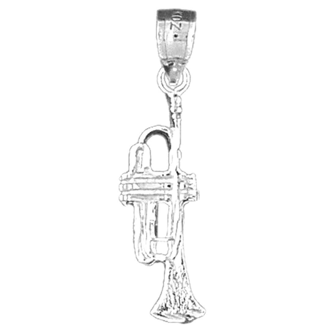 14K White Gold Trumpet Pendant Necklace - 18