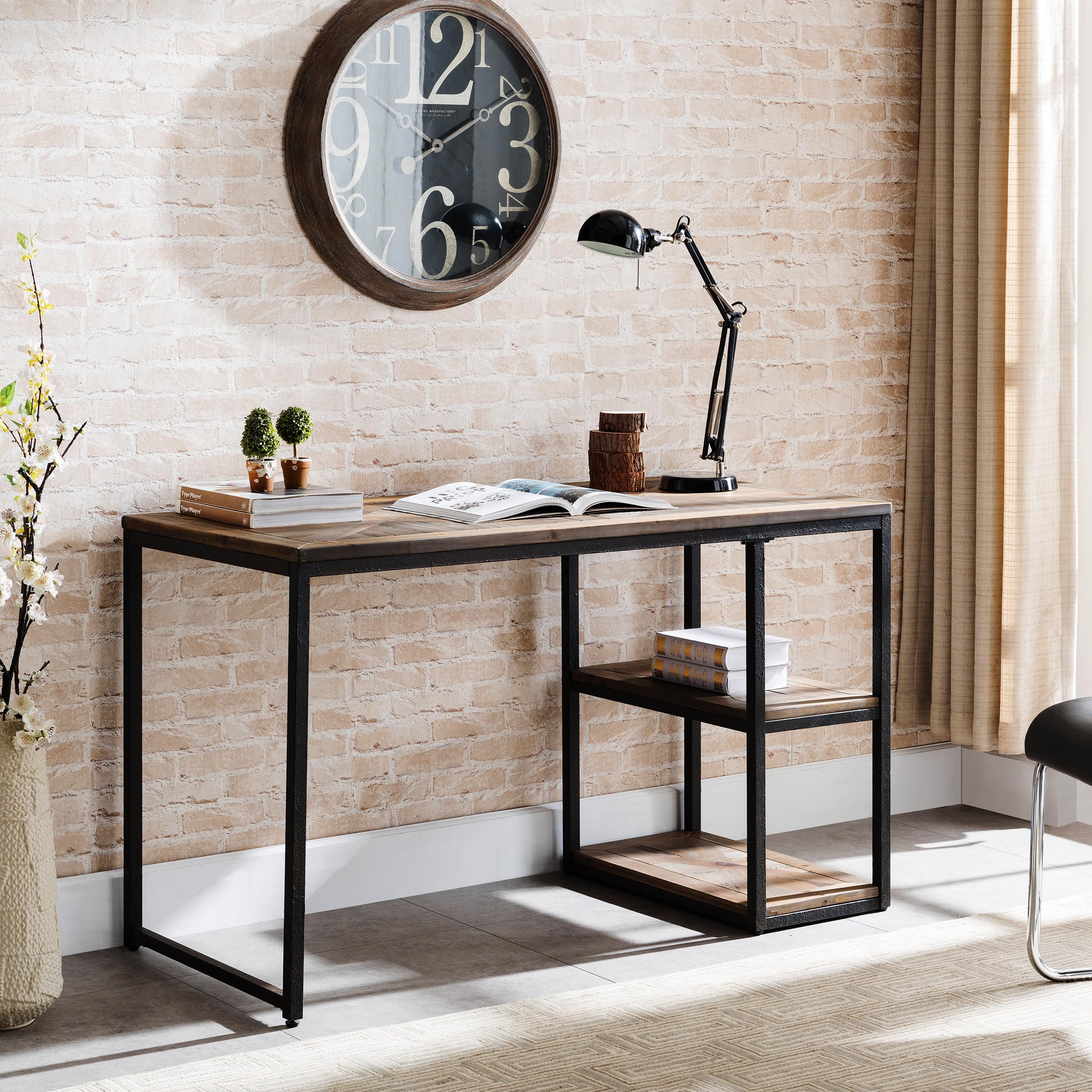 SEI Furniture Southern Enterprises Garviston Reclaimed Wood Writing Desk - Black | Home Office Desk for Small Spaces, Study Table for Students & Professionals